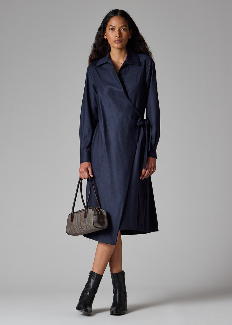 Women's Navy Wool-Cashmere Blend Flannel Dress 7