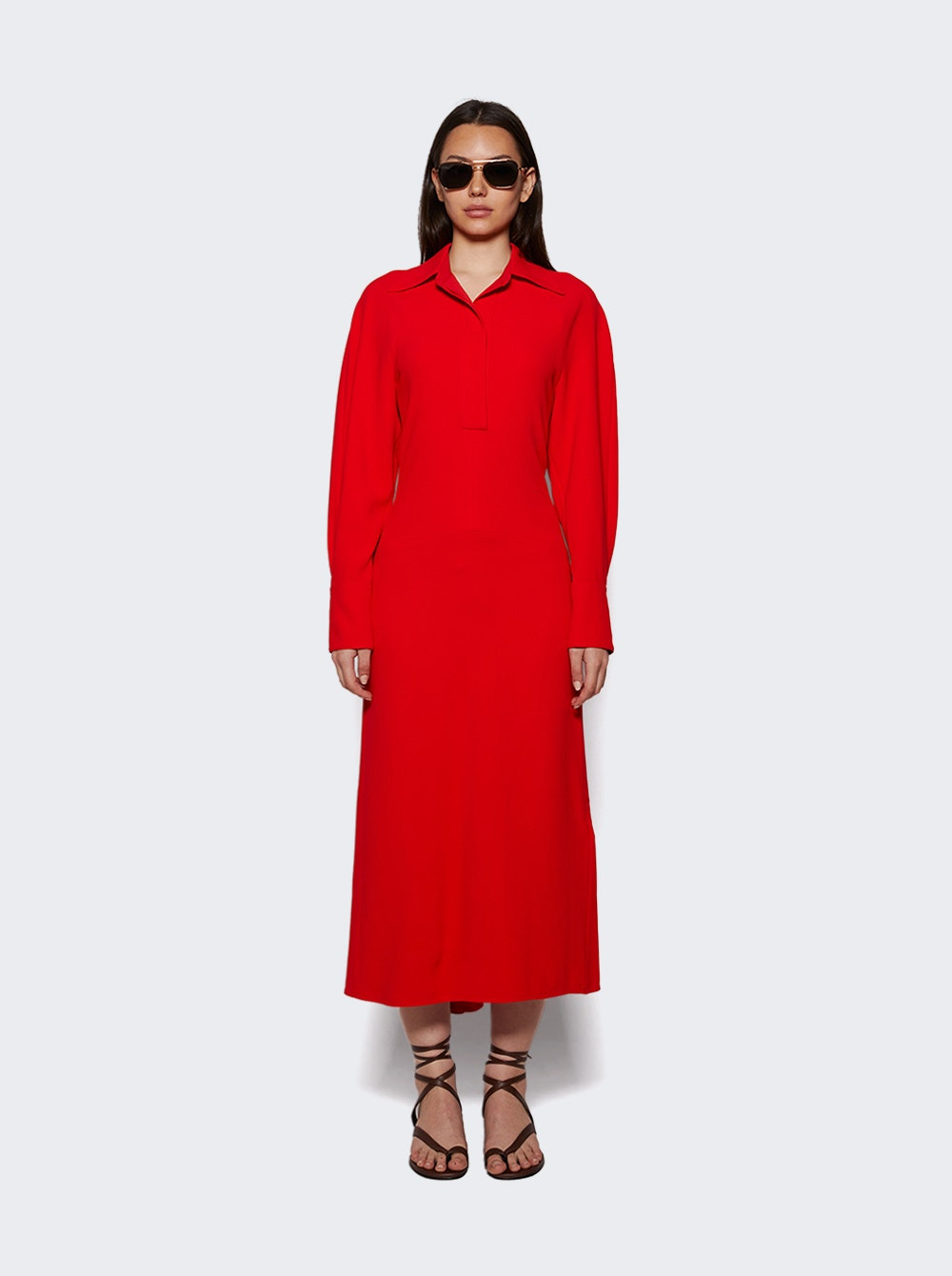 Long Sleeve Polo Collar Midi Tomato - 2