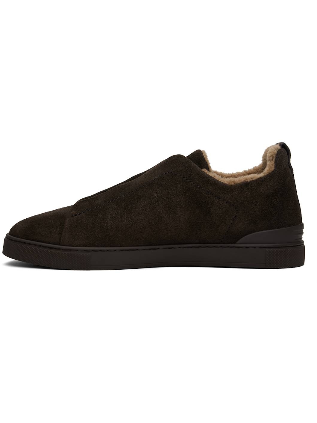 Brown Suede Triple Stitch Sneakers - 3