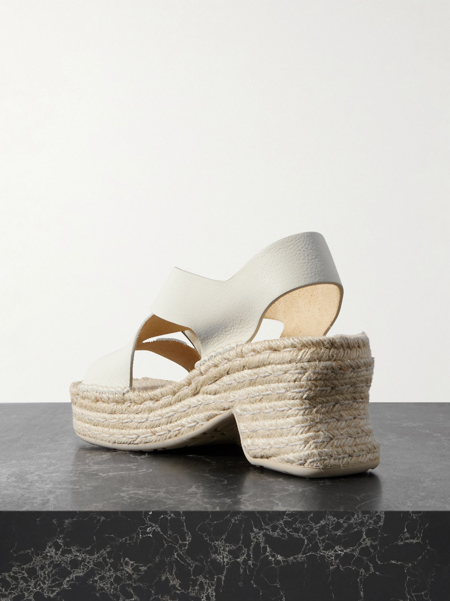 + Paula's Ibiza Petal leather and raffia espadrille platform sandals White - 3