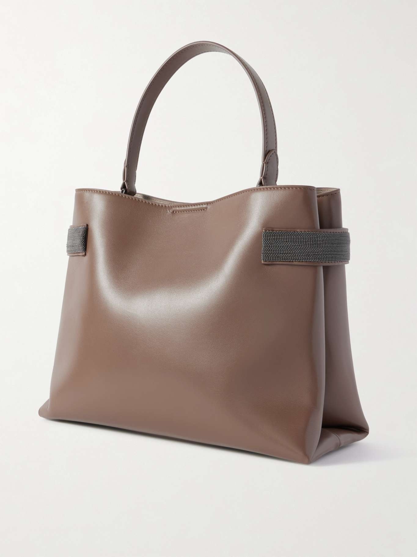 Bead-embellished leather shoulder bag Brown - 3