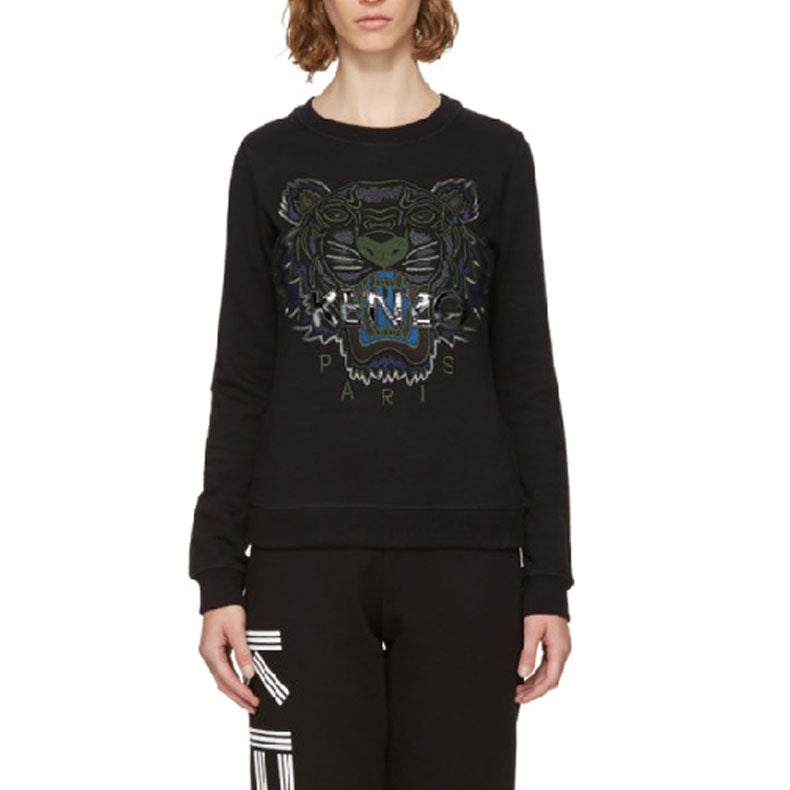 KENZO Cotton Embroidered Tiger Head Round Neck Long Sleeves Black F762SW7144XD-99 - 3