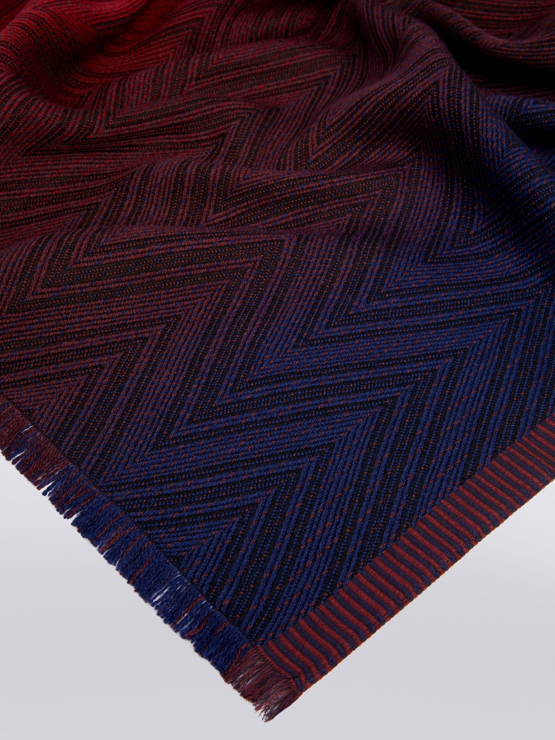Viscose and wool chevron knit stole with frayed edges - 2