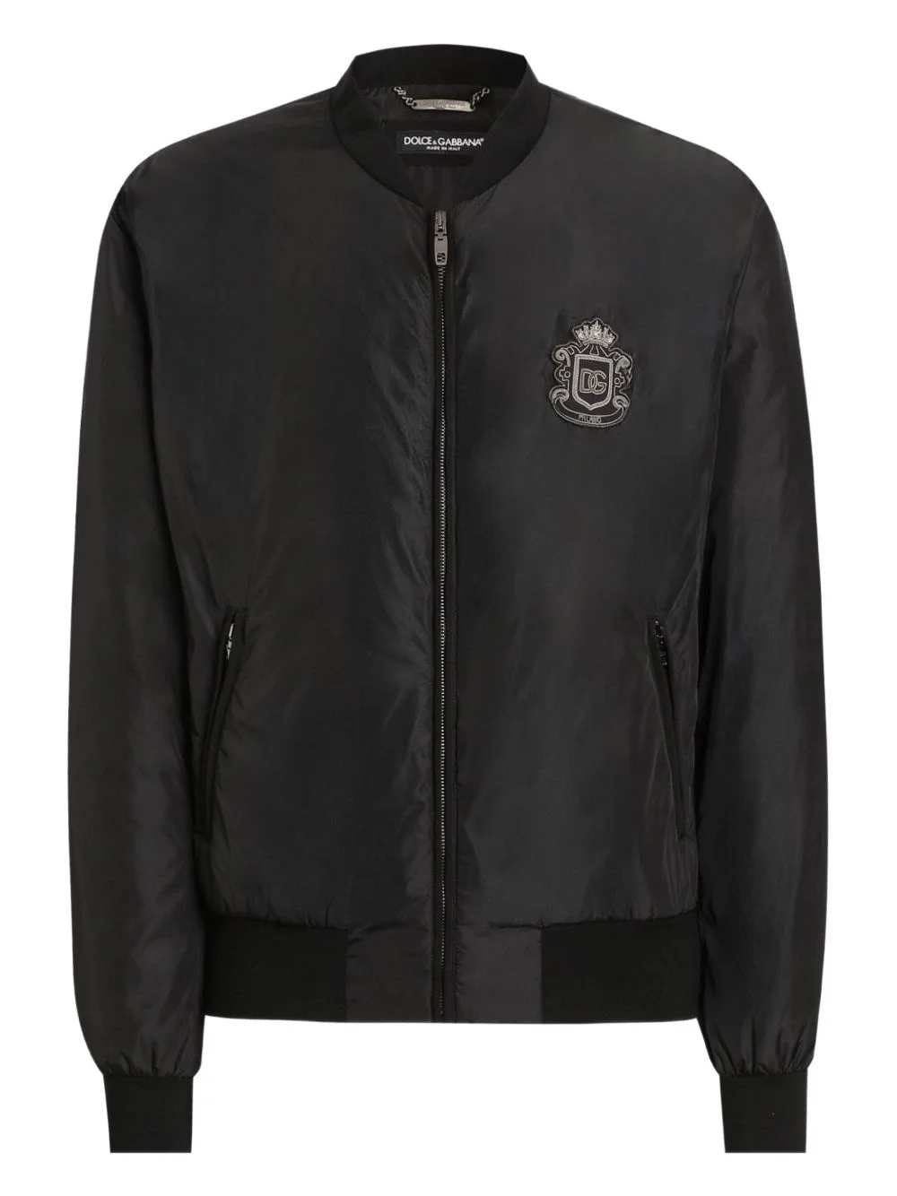 crest-embroidered zip-fastening bomber jacket - 1