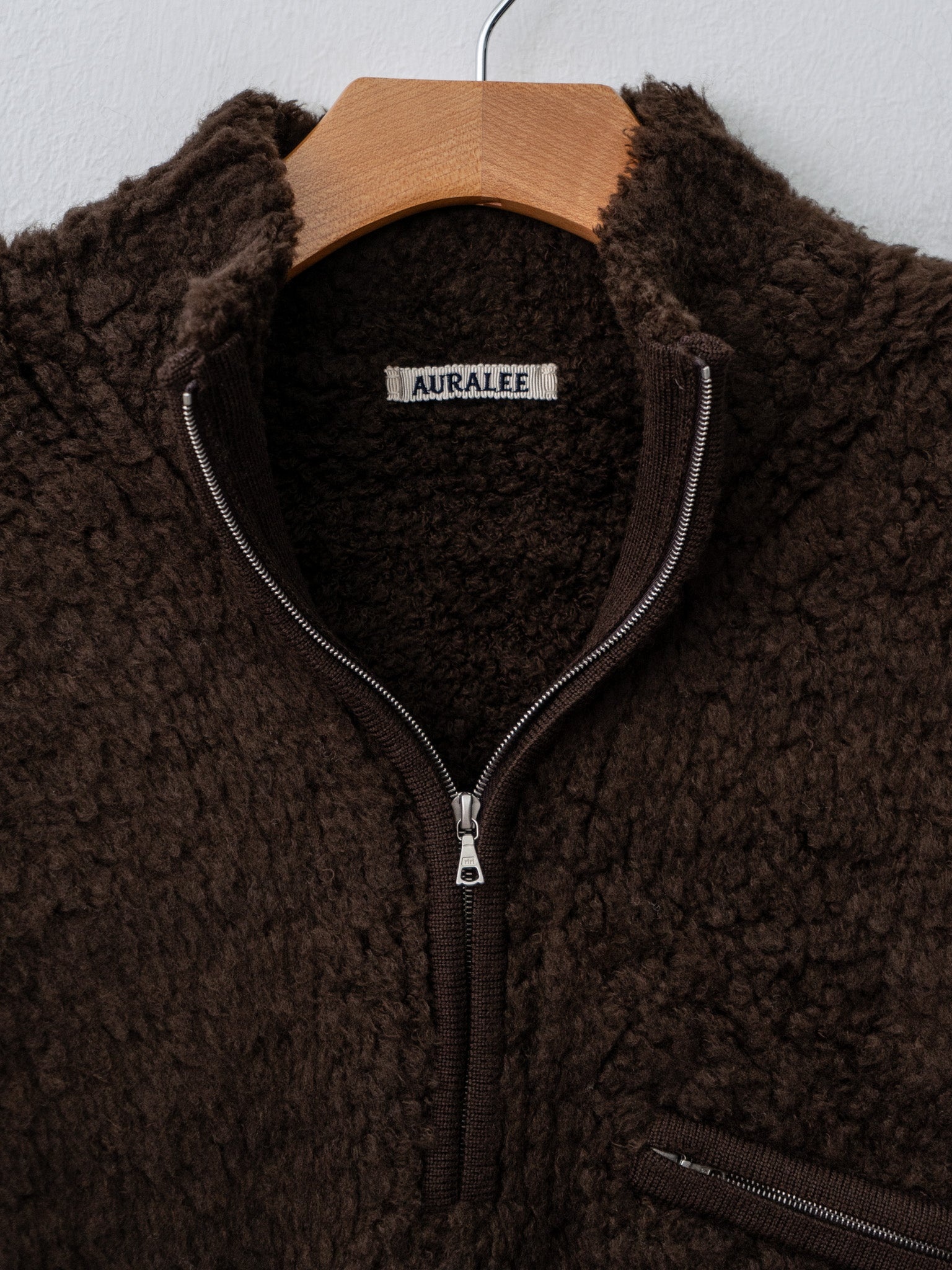 Merino Wool Boa Knit Half Zip P/O - Dark Brown - 5