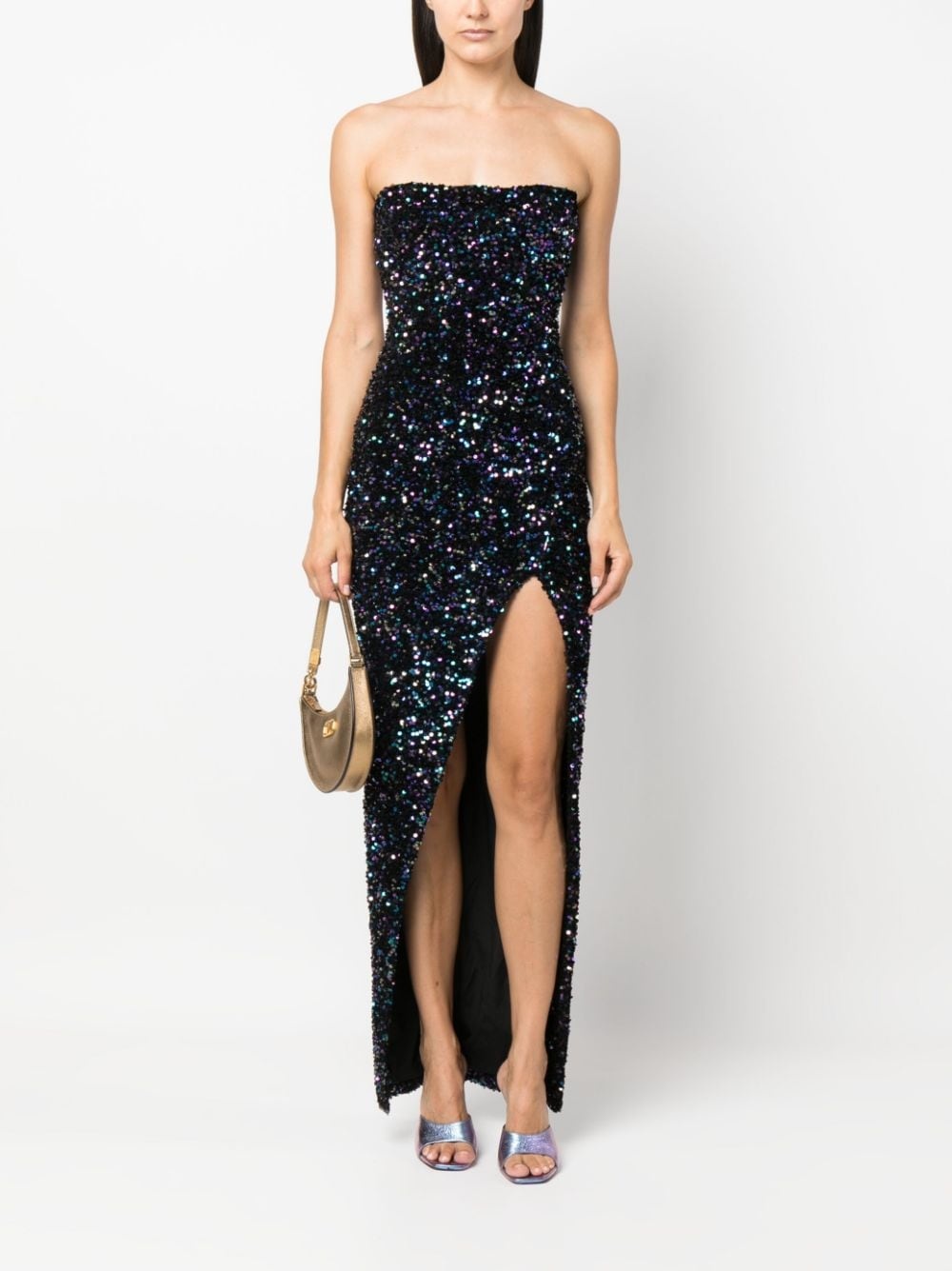 sequinned strapless gown - 2