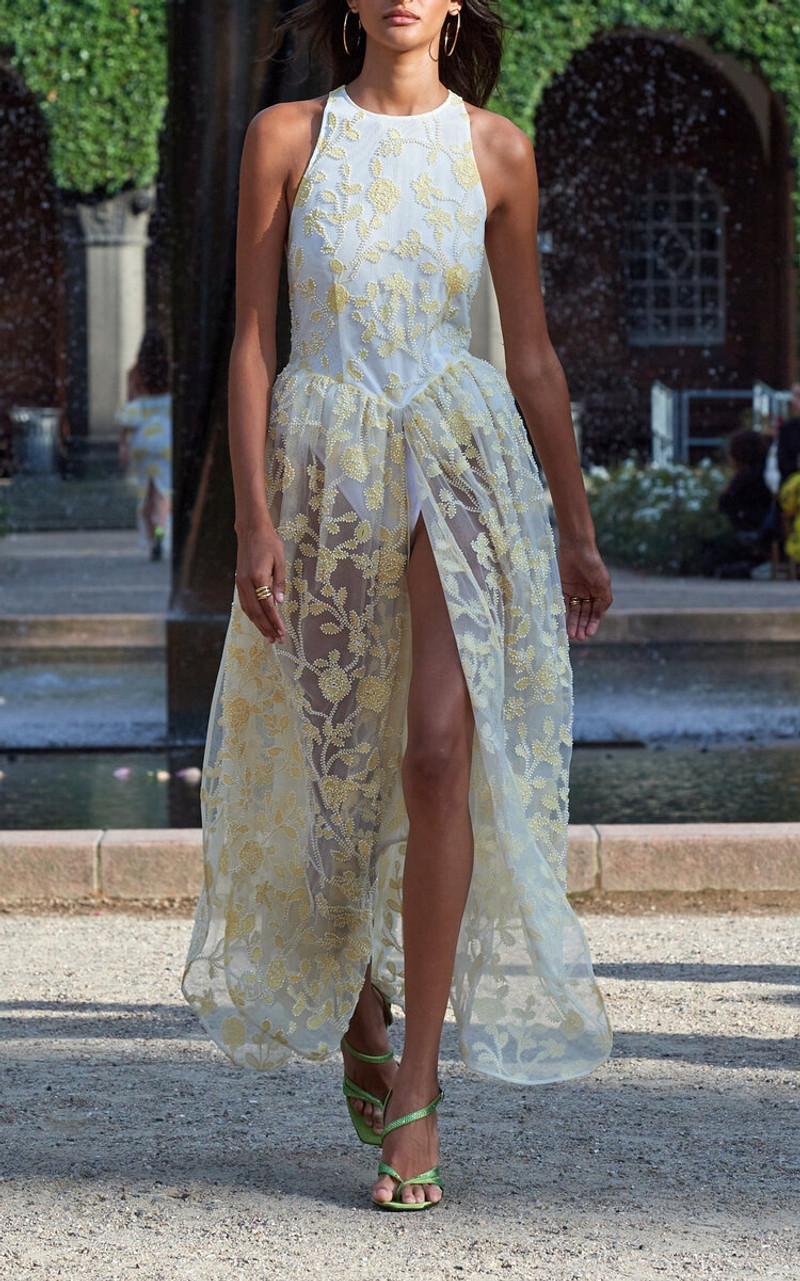 ROTATE Beaded Chiffon Maxi Dress white outlook