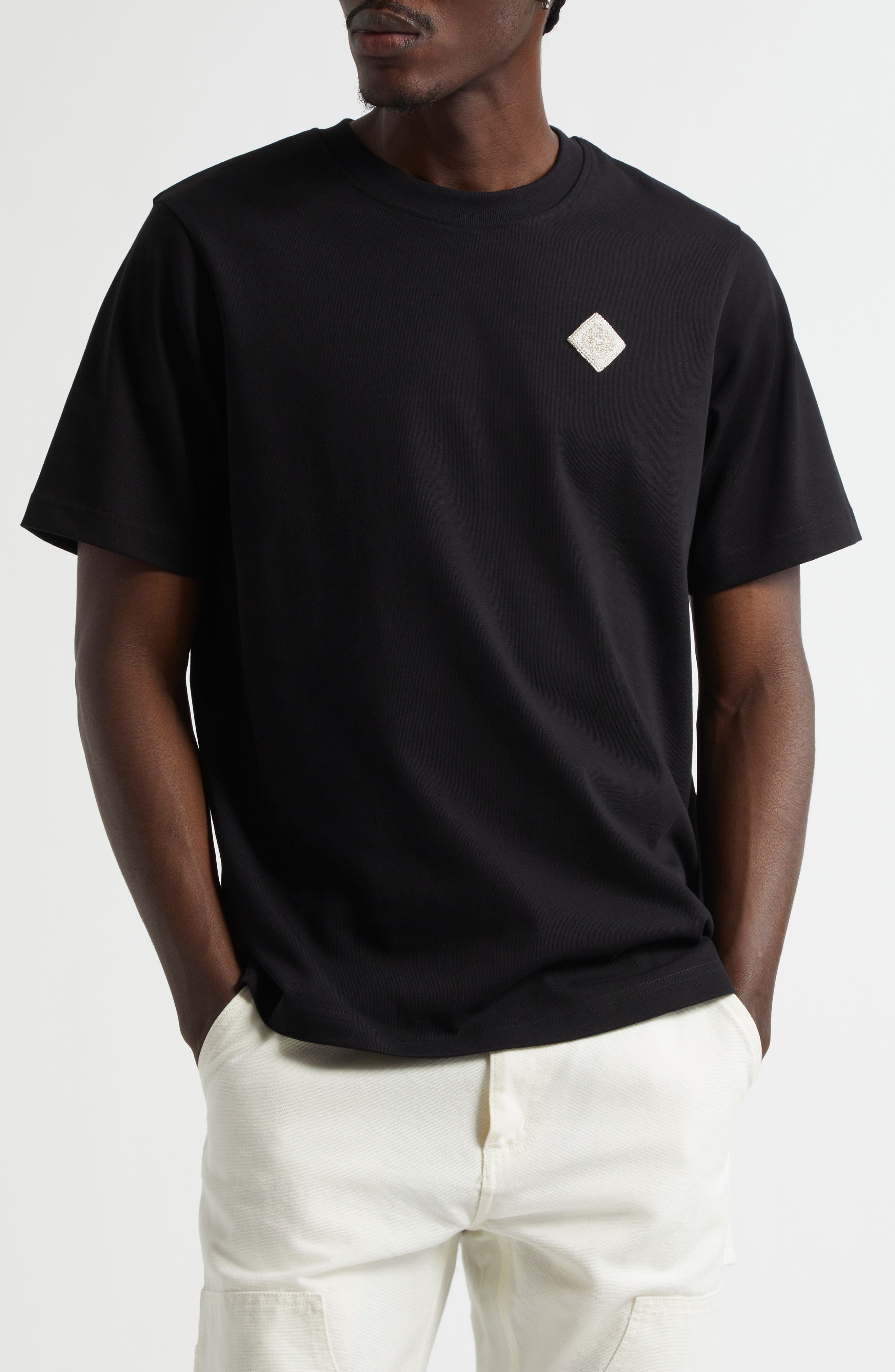 Casablanca Faux Pearl Embellished Diamond Patch Logo T-Shirt in Pearl Diamond Patch at Nordstrom - 1