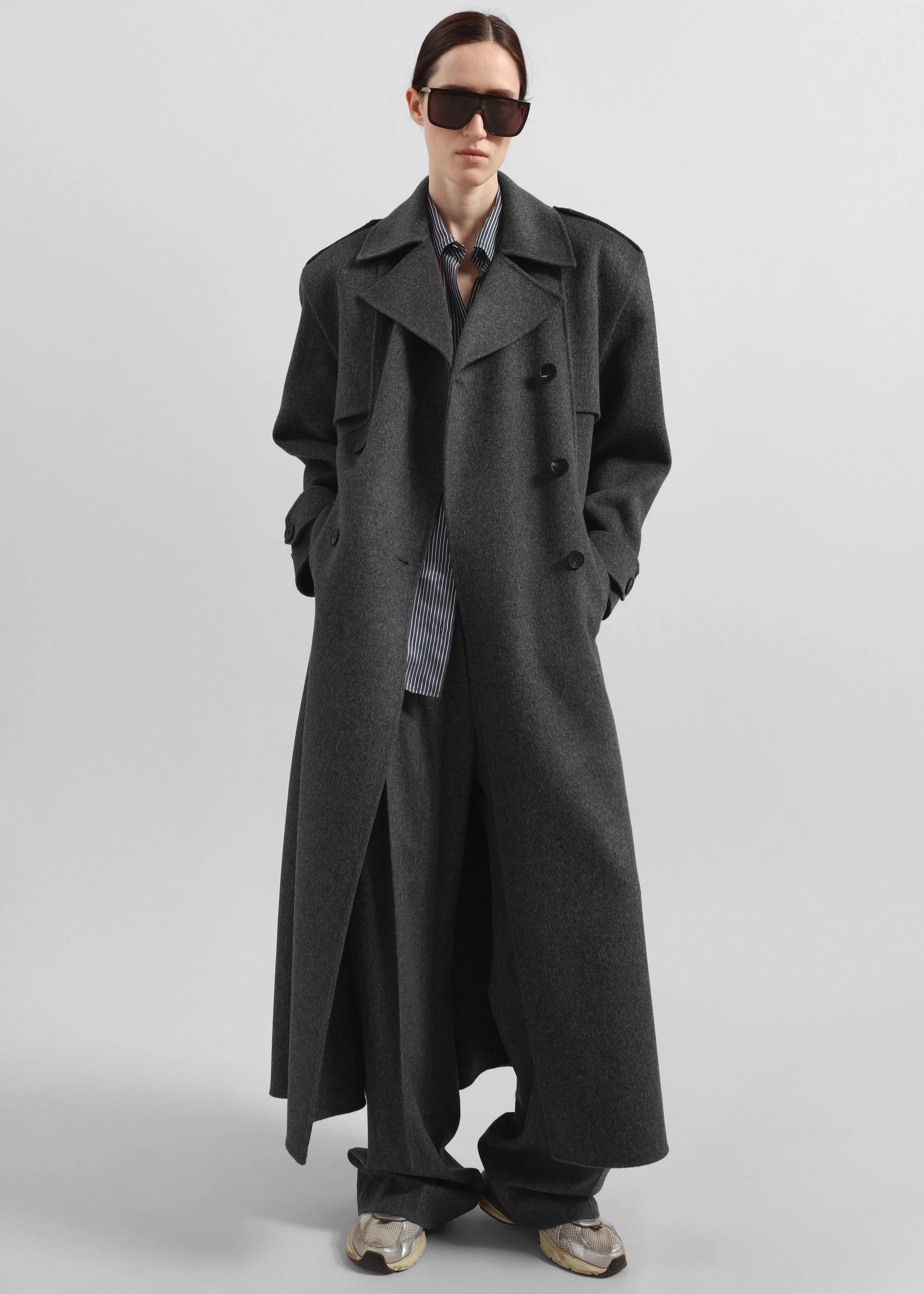 Nikola Padded Trench Coat - Dark Grey Melange - 1