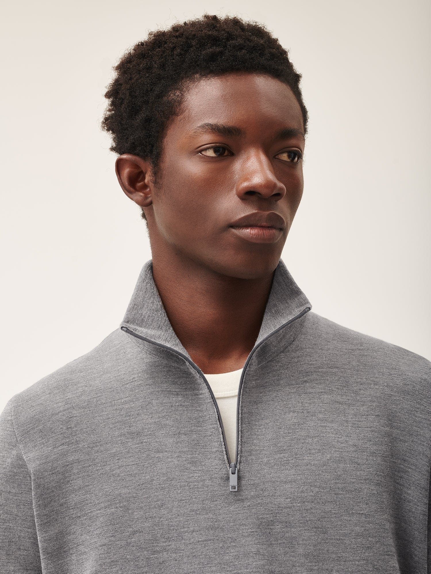 Mens Regenerative Merino Wool Half-Zip Sweater - Grey Marl - 6