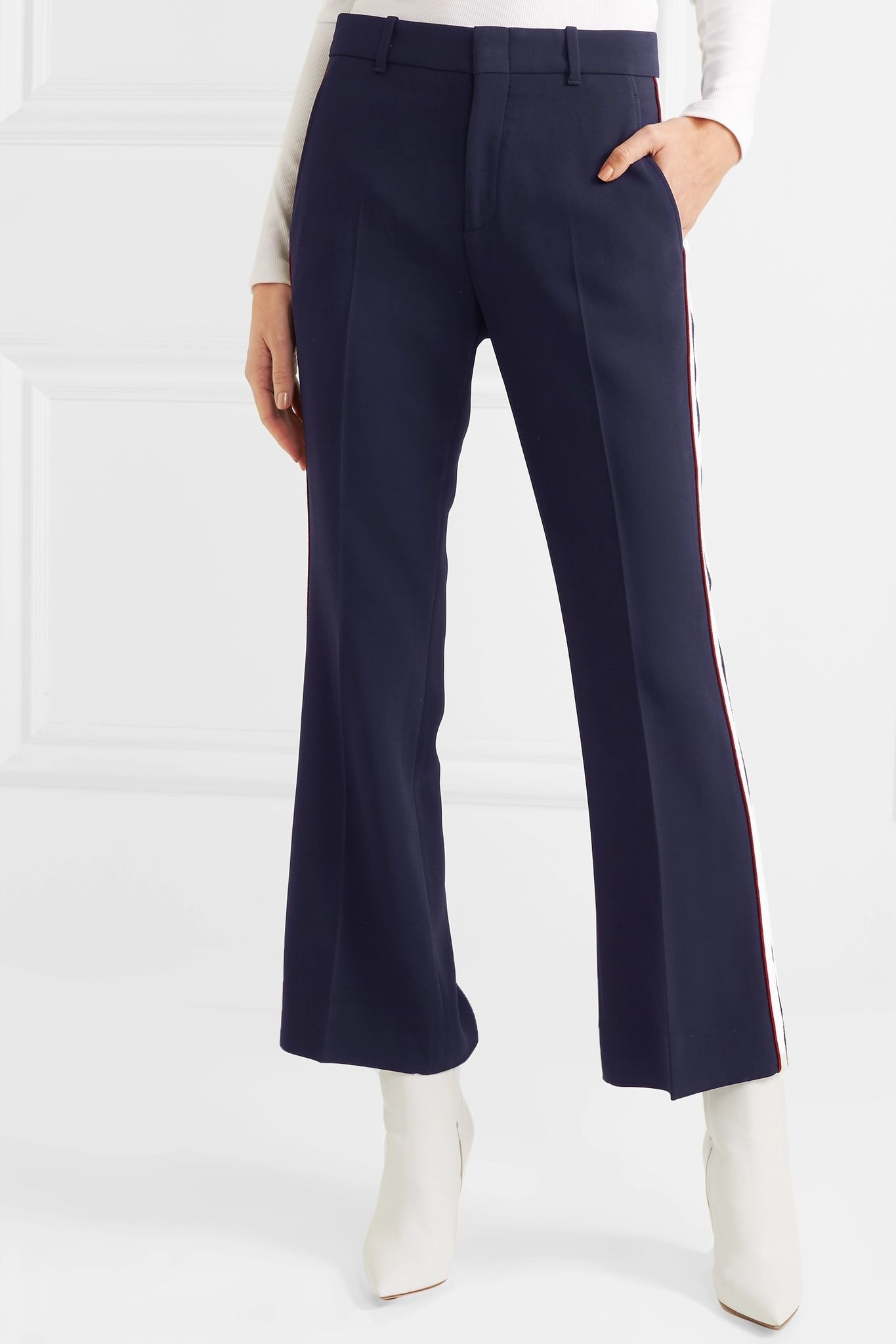 Grosgrain-trimmed cady wide-leg pants - 3