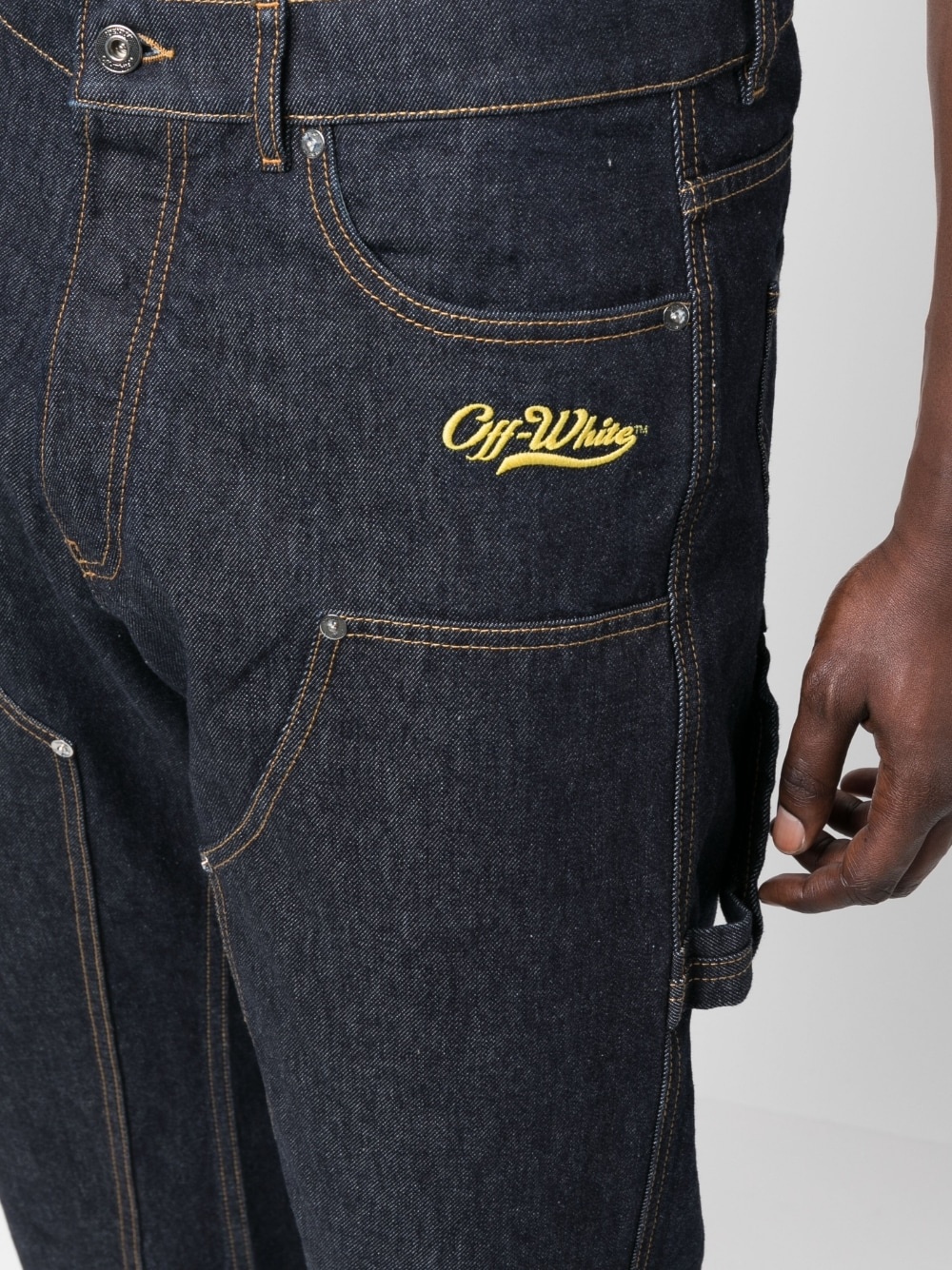 contrast-stitching straight jeans - 5