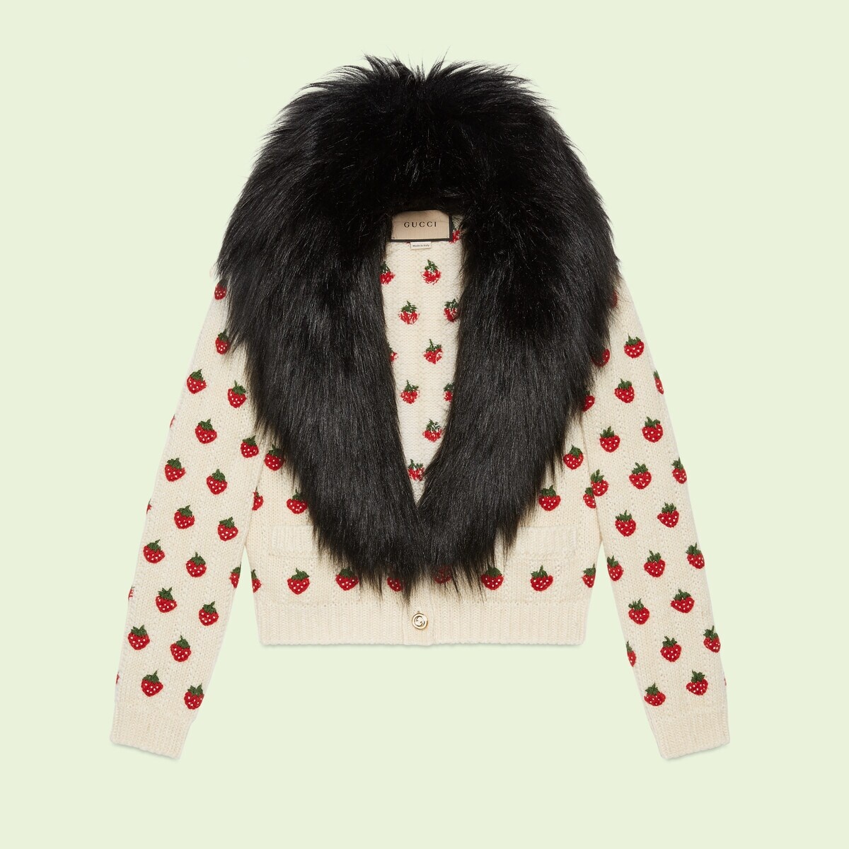 Wool cashmere cardigan with faux fur - 1