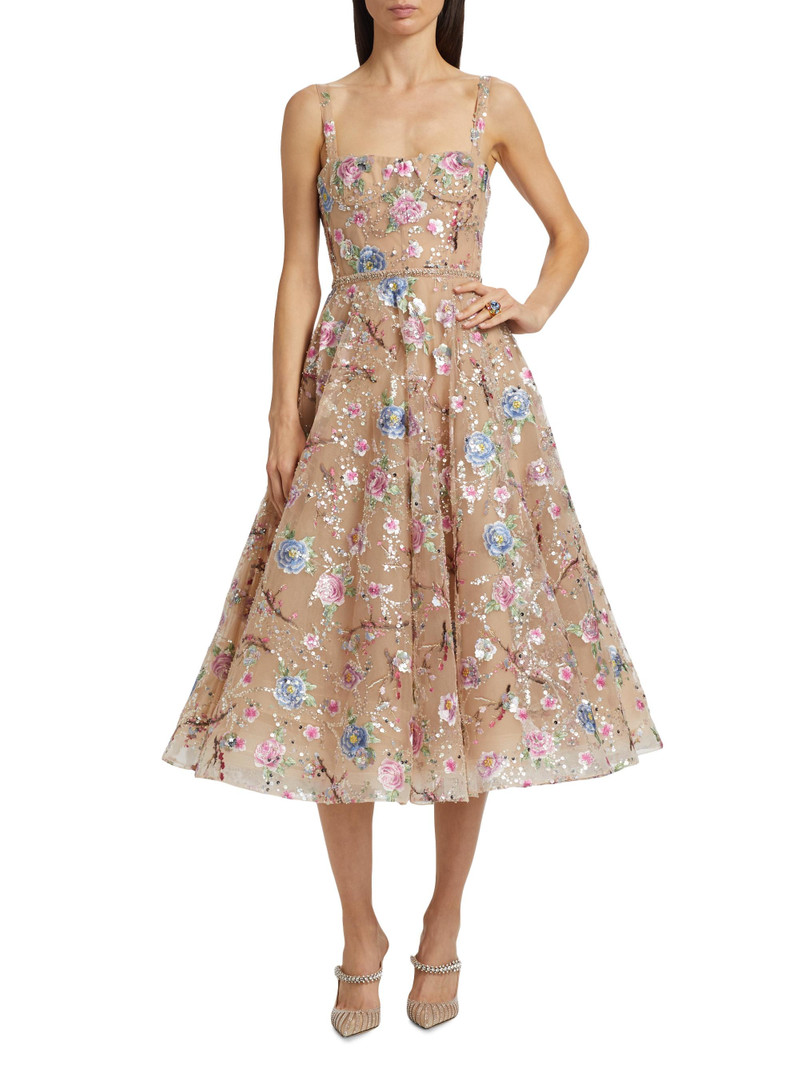 Women's Mademoiselle Embroidered Floral Midi-Dress - Gold Multi 3