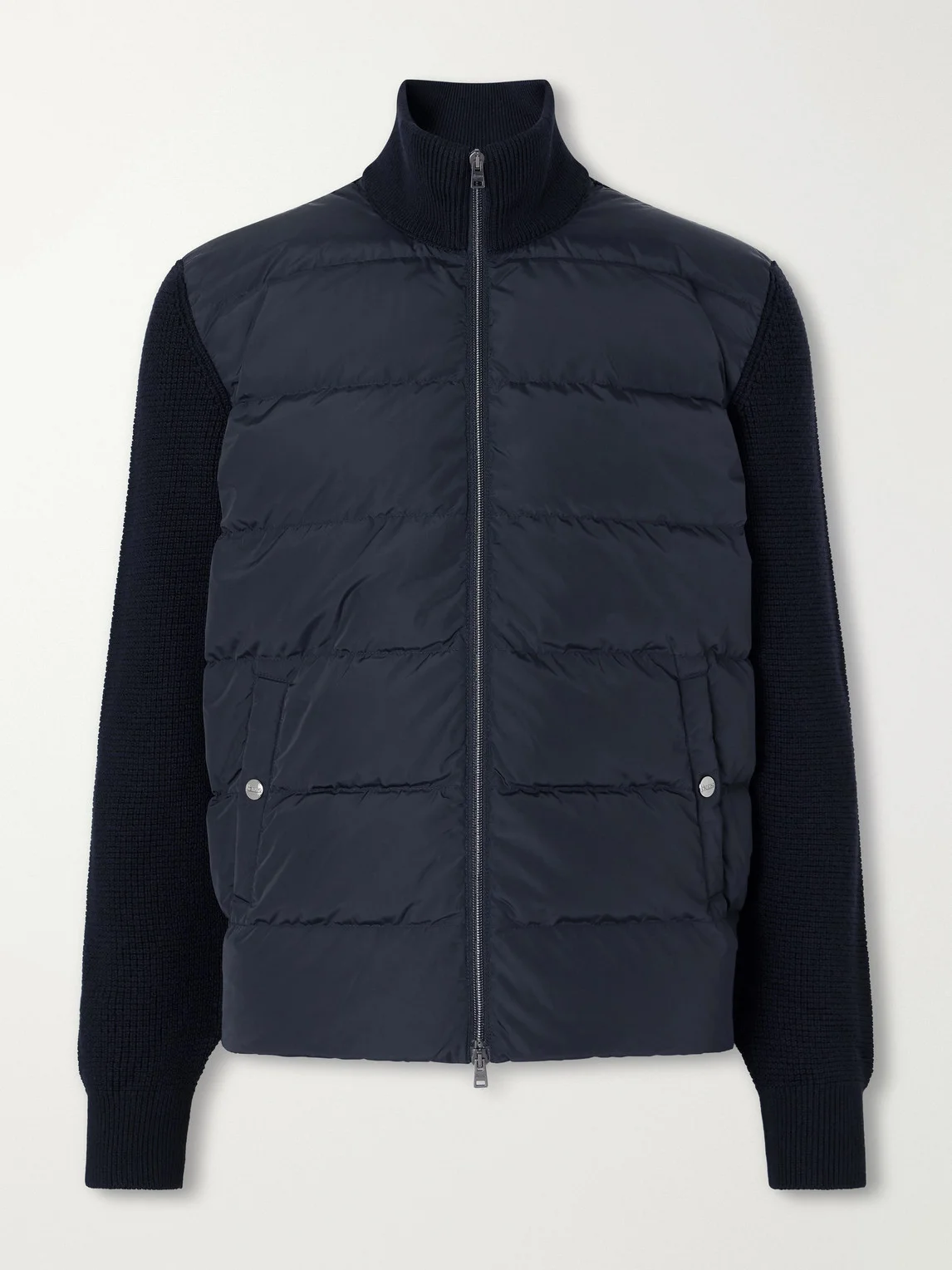 Waffle-Knit Wool-Trimmed Quilted Shell Down Jacket - 1