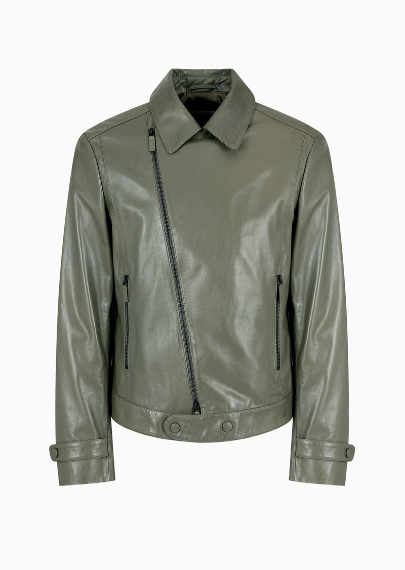 Biker jacket in partially vegetable-tanned plonge lamb nappa leather 1