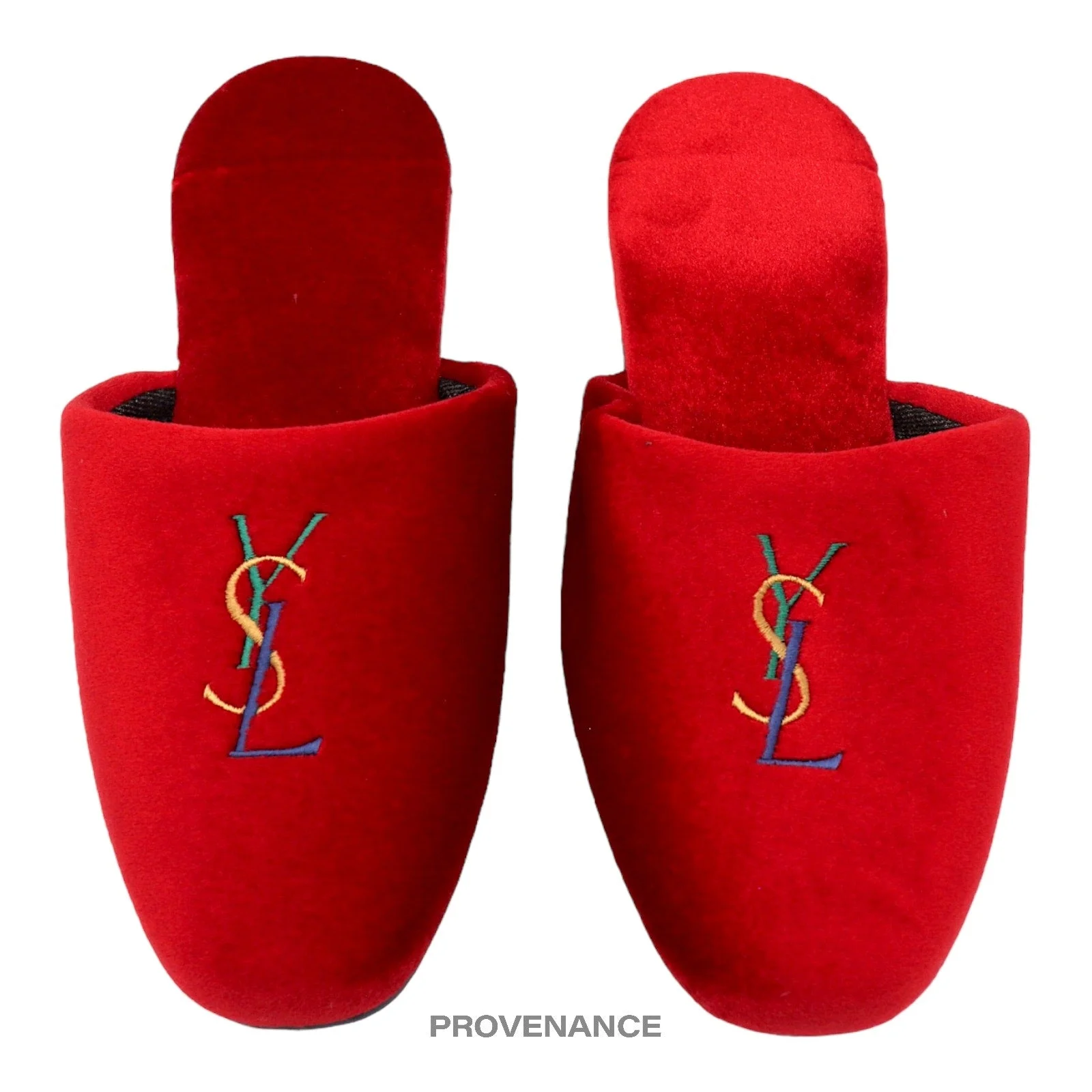 Yves Saint Laurent YSL Logo Slipper - Red Velour - 1