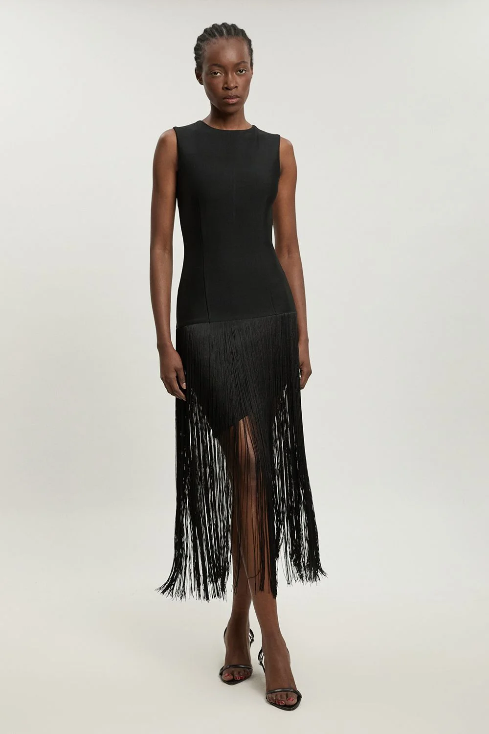 Petite Figure Form Bandage Tassel Hem Knitted Dress - 1