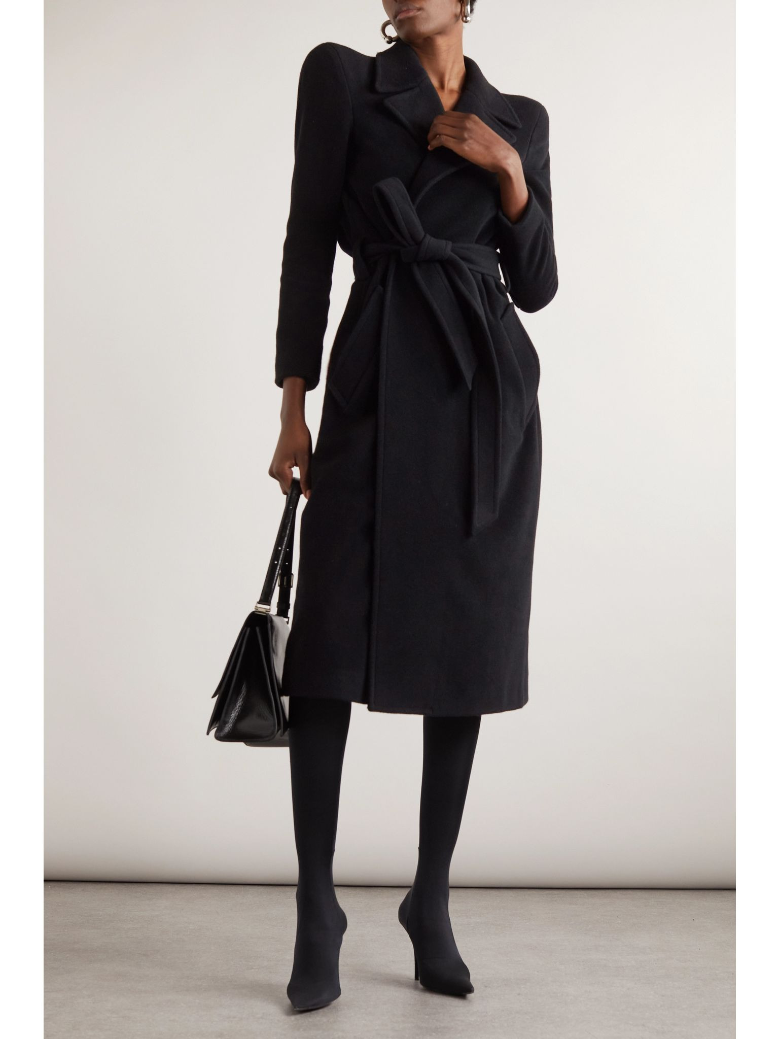 Belted cashmere-blend coat Black - 2