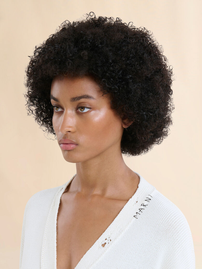 WHITE DISHEVELLED COTTON CARDIGAN WITH MARNI MENDING LOGO - 4