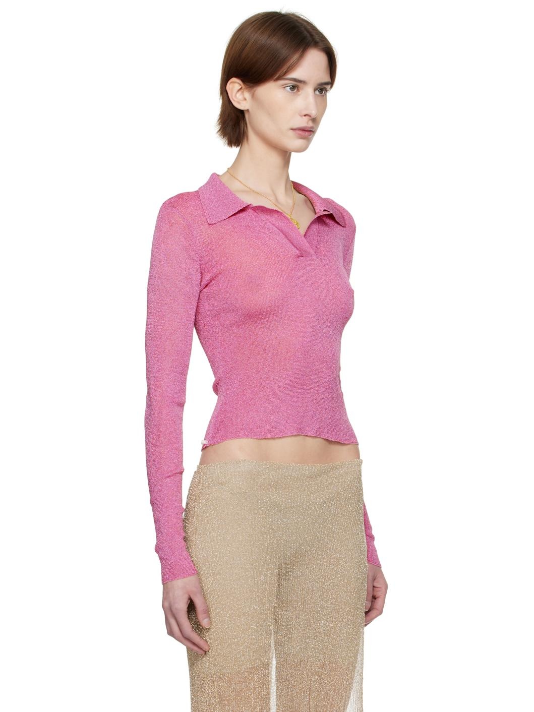 SSENSE Exclusive Pink Metallic Long Sleeve Polo - 2
