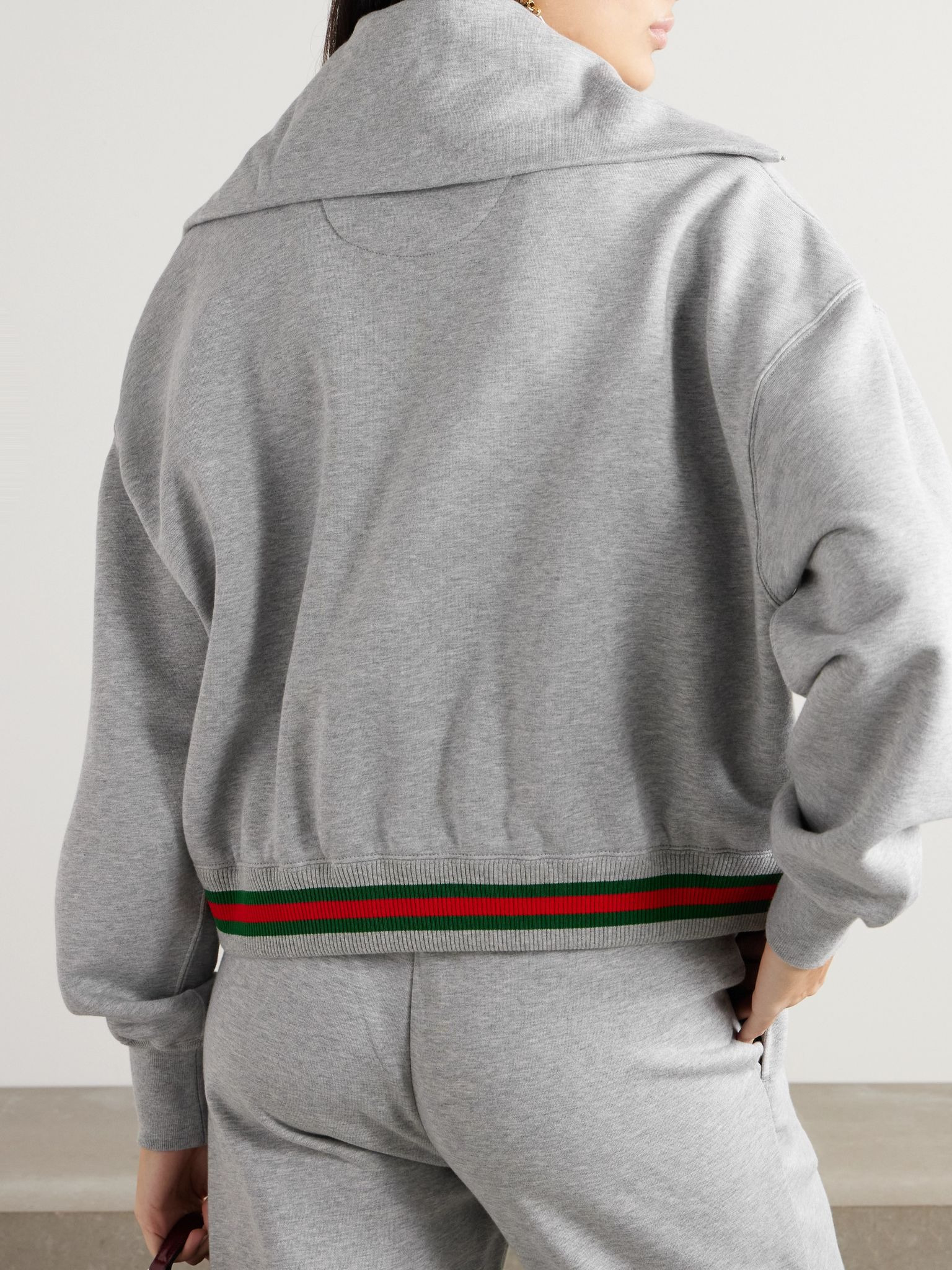 Appliquéd striped cotton-jersey half-zip sweatshirt Gray - 3