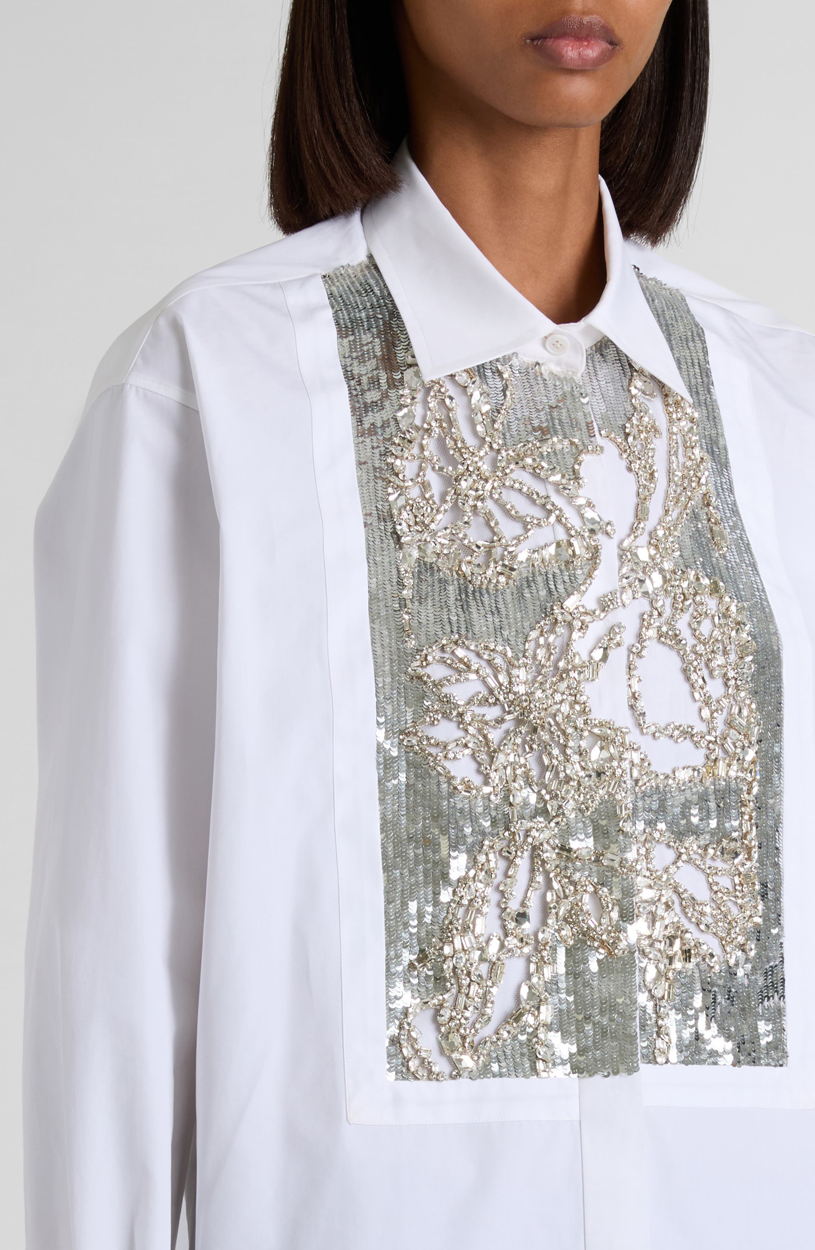 McQueen Banshee Embroidery Cotton Poplin Button-Up Shirt in Optical White at Nordstrom - 4