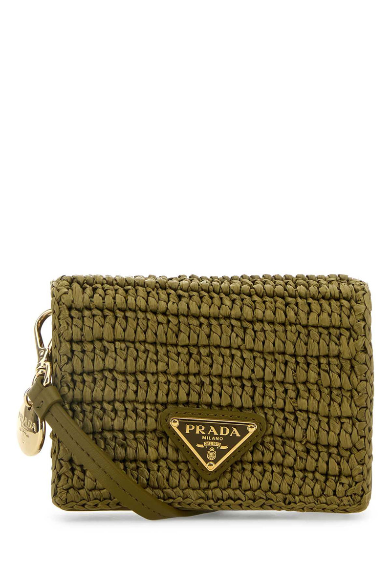 Prada Women Olive Green Raffia Card Holder - 1