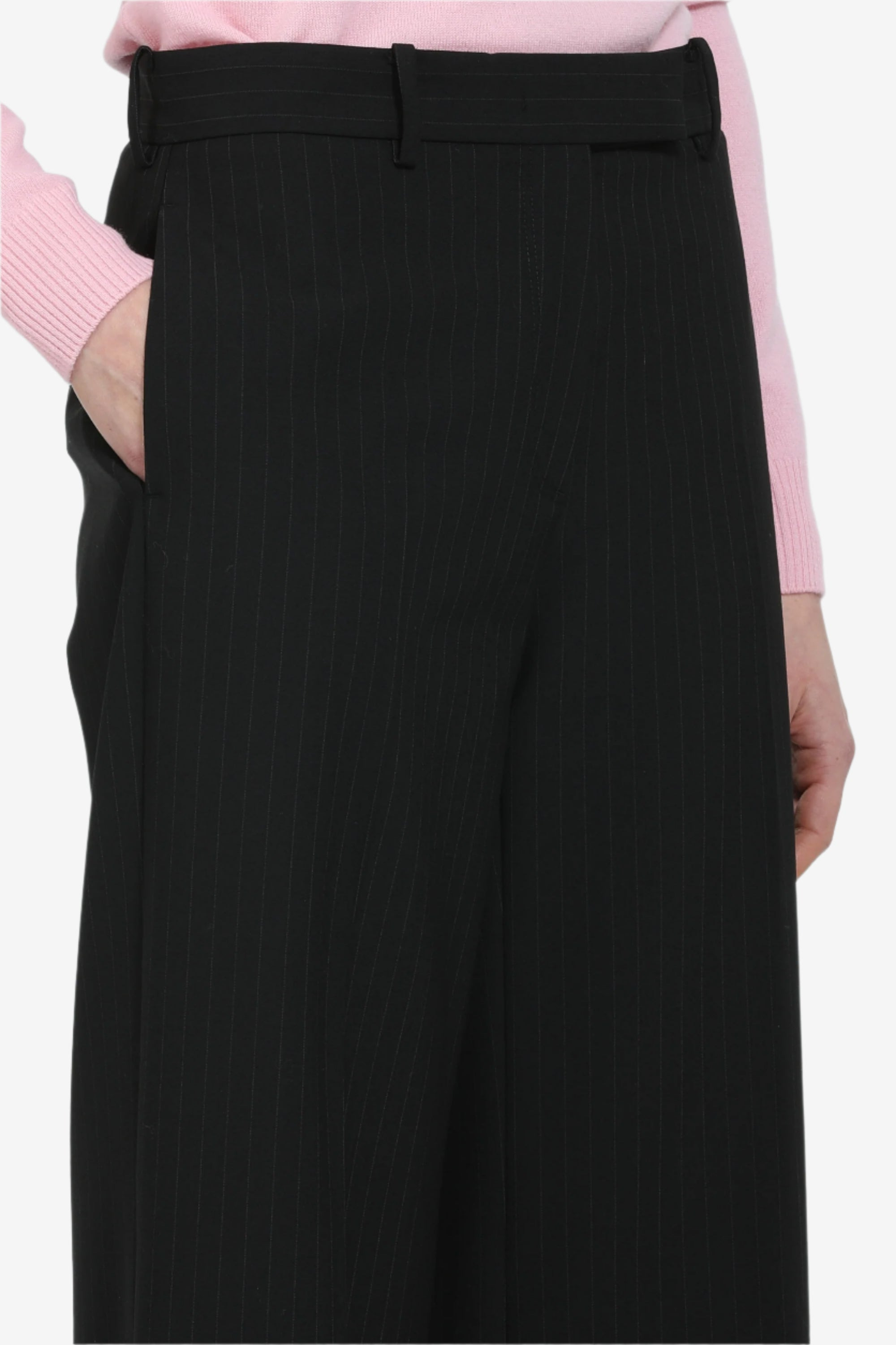 PALAZZO TROUSERS WITH STRIPED BELT LOOPS - 5