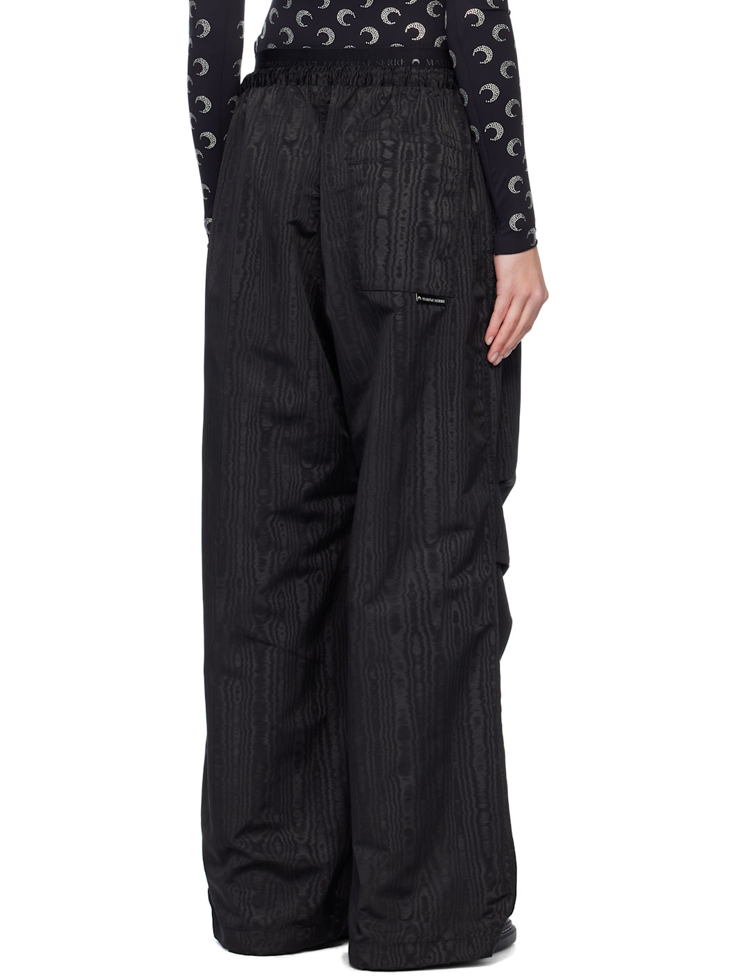 Black Recycled Moiré Parachute Trousers - 3