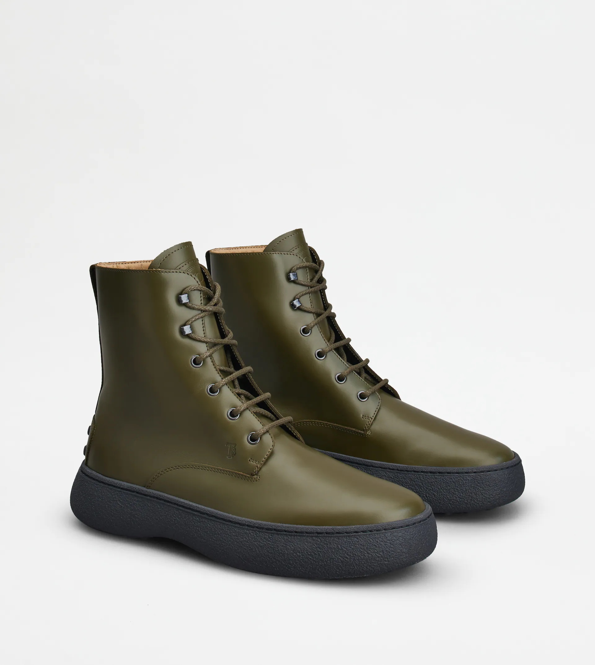 TOD'S W. G. LACE-UP ANKLE BOOTS IN LEATHER - GREEN - 4