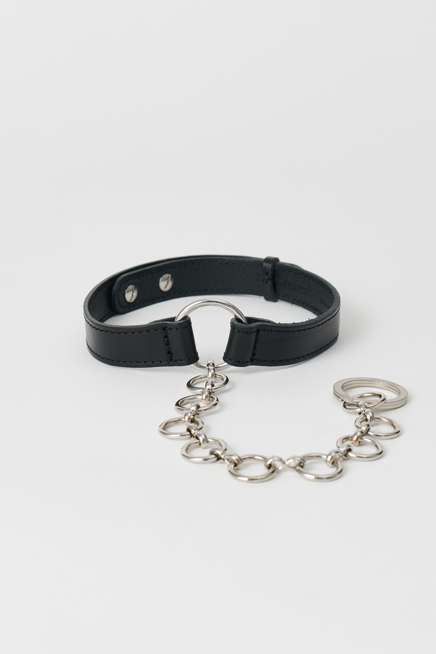 Leather Ring Choker Grizzly Black Leather - 1