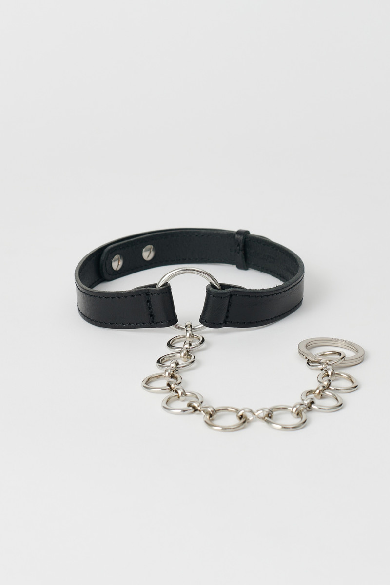 Leather Ring Choker Grizzly Black Leather 1