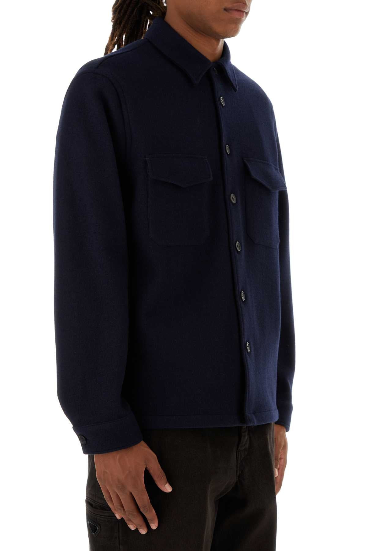 Prada Men Midnight Blue Wool Bled Shirt - 3