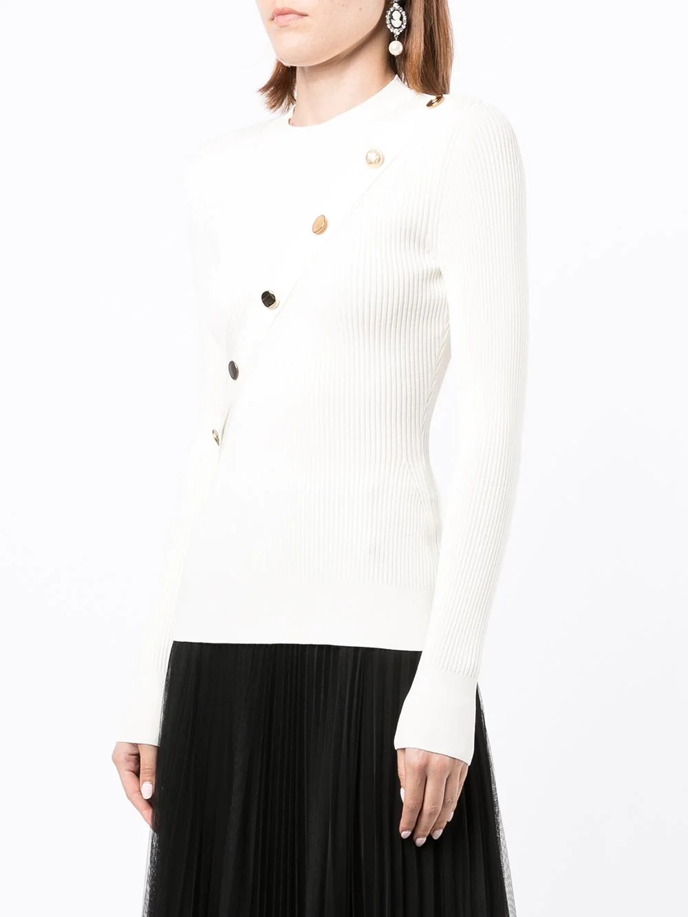 ribbed-knit button-detail top - 3