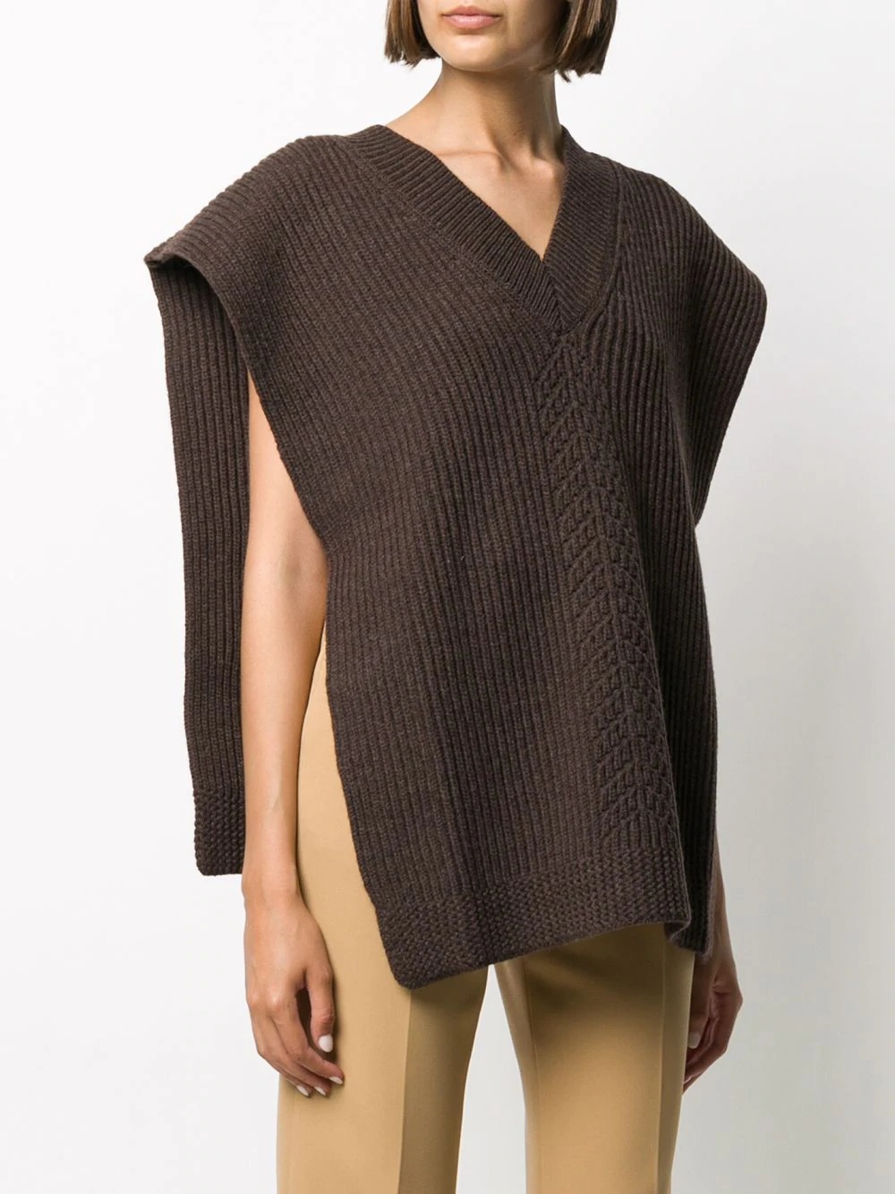 V-neck knitted poncho - 3