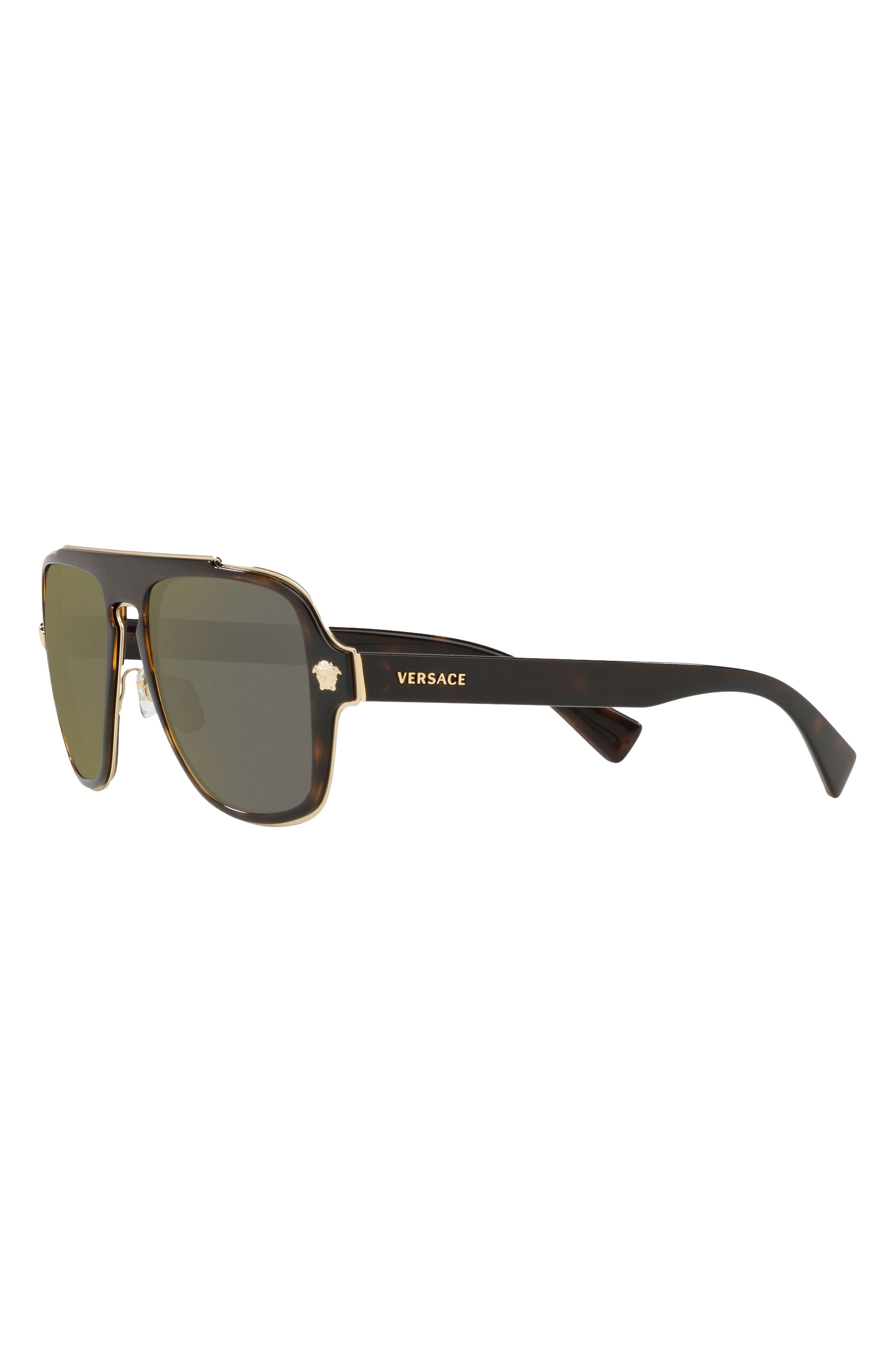 Versace 56mm Mirrored Aviator Sunglasses in Dark Havana/Grey Gold Mirror at Nordstrom - 2