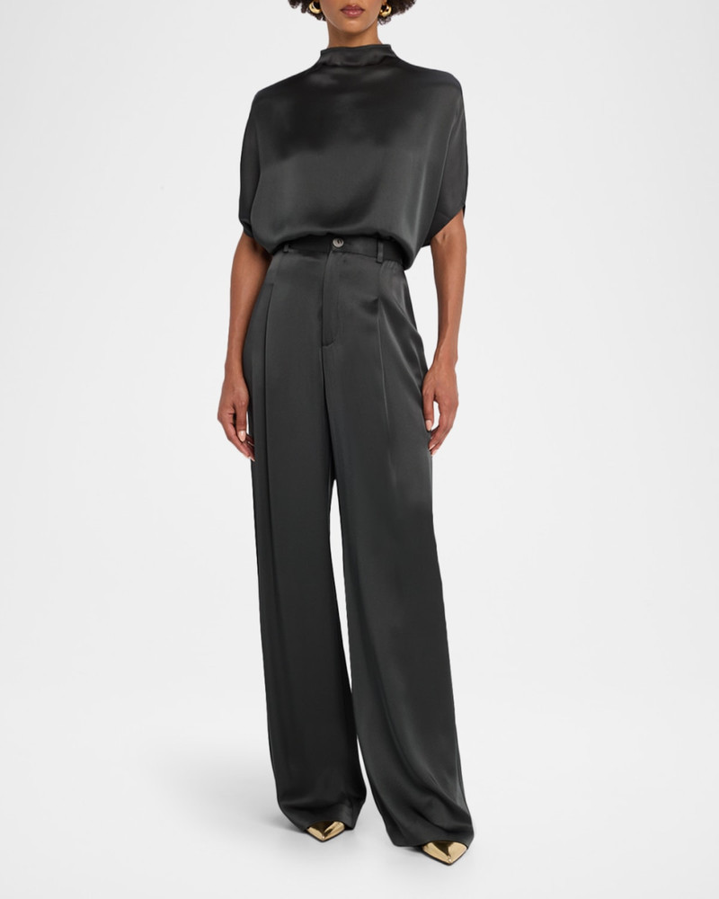 LAPOINTE Pleated Wide-Leg Satin Pants outlook