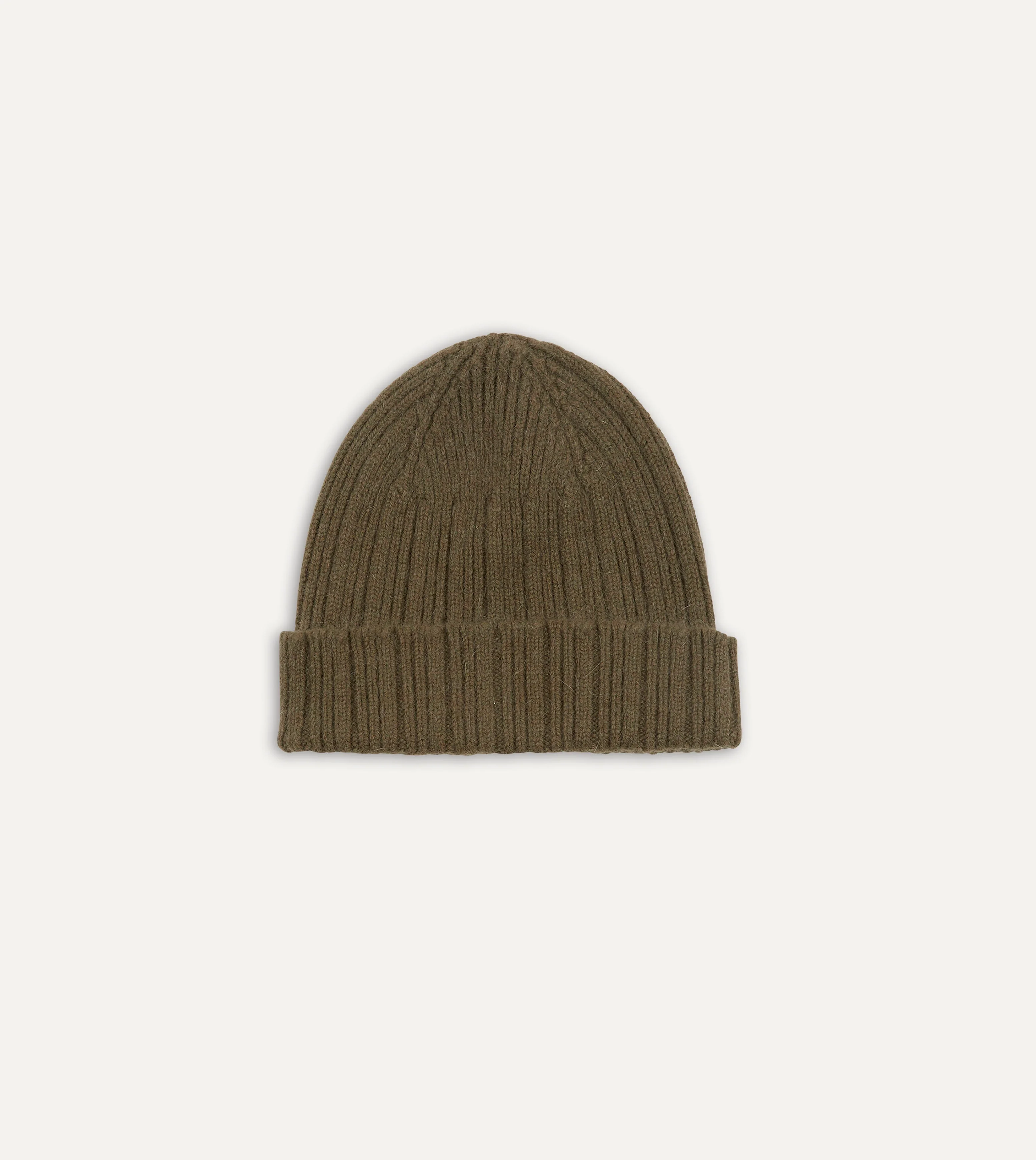 Khaki Green Angora Lambswool Ribbed Knit Cap - 1