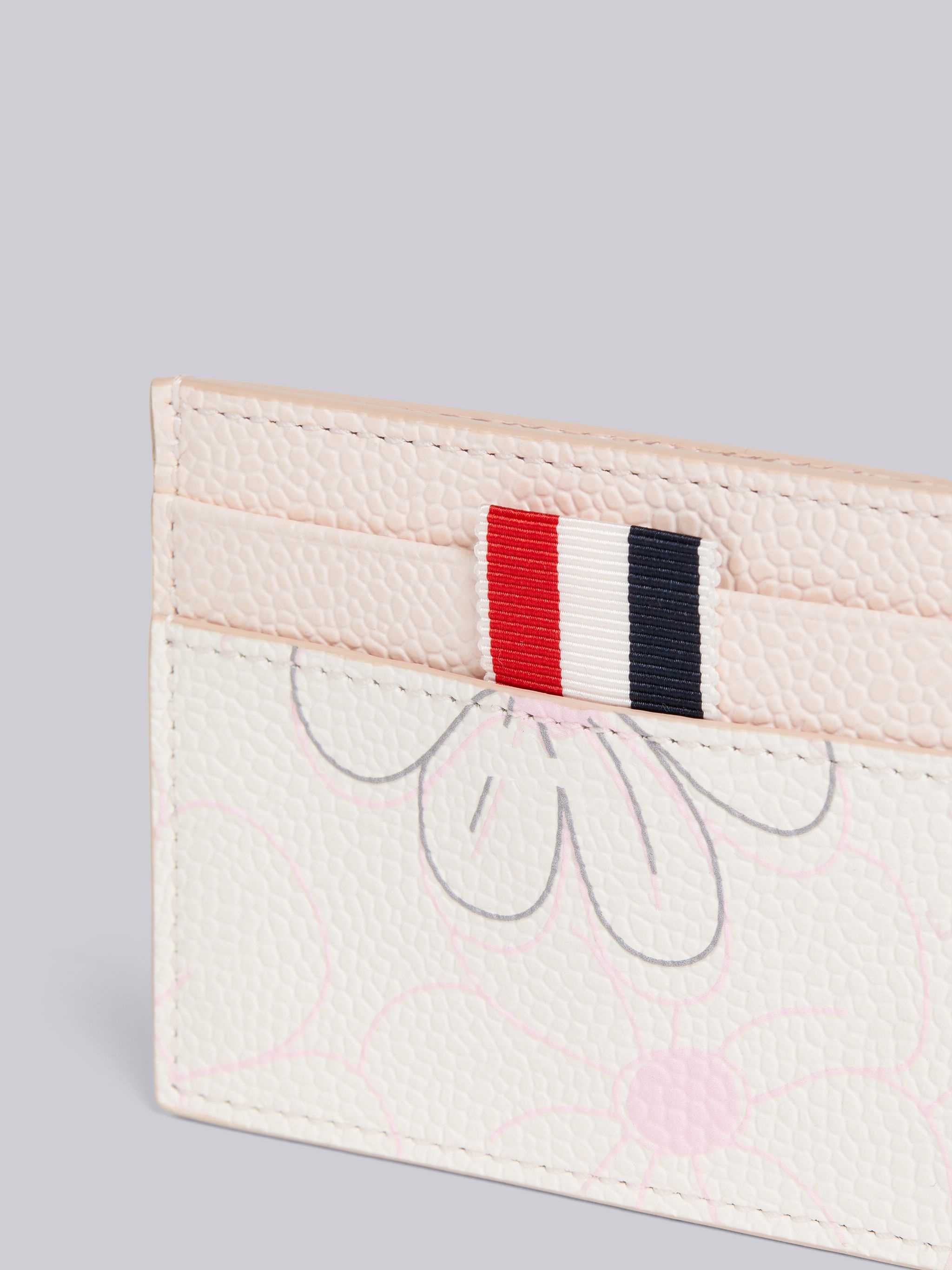 Light Pink 3d Floral Print Pebble Grain Leather Single Card Holder - 2