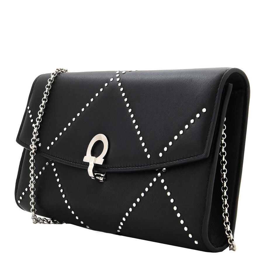 Ferragamo Ladies Black Gancini Black Studded Leather Mini Bag - 4