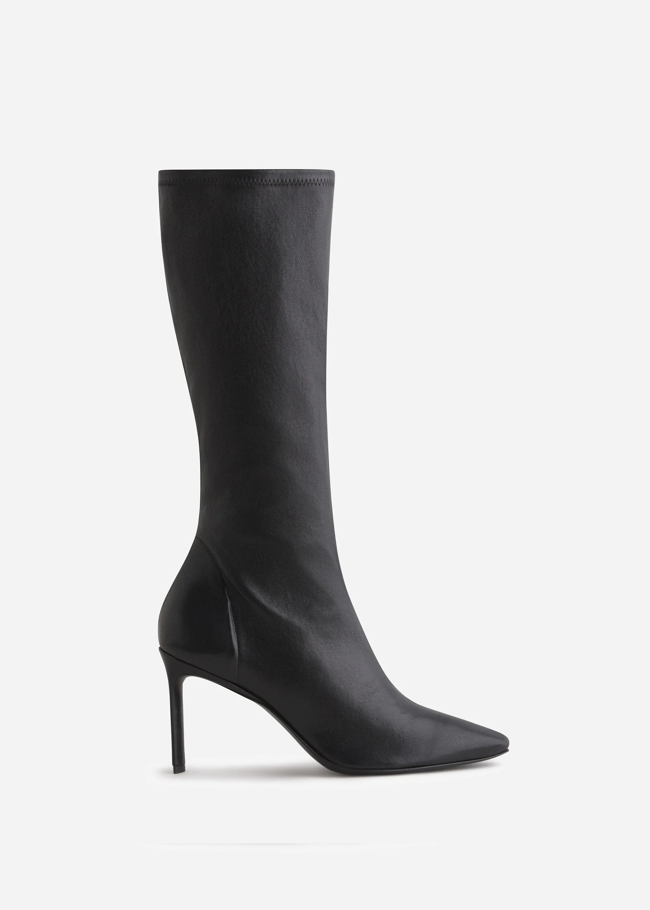 Pointed Stretch Leather Heel Boot in Black - 1
