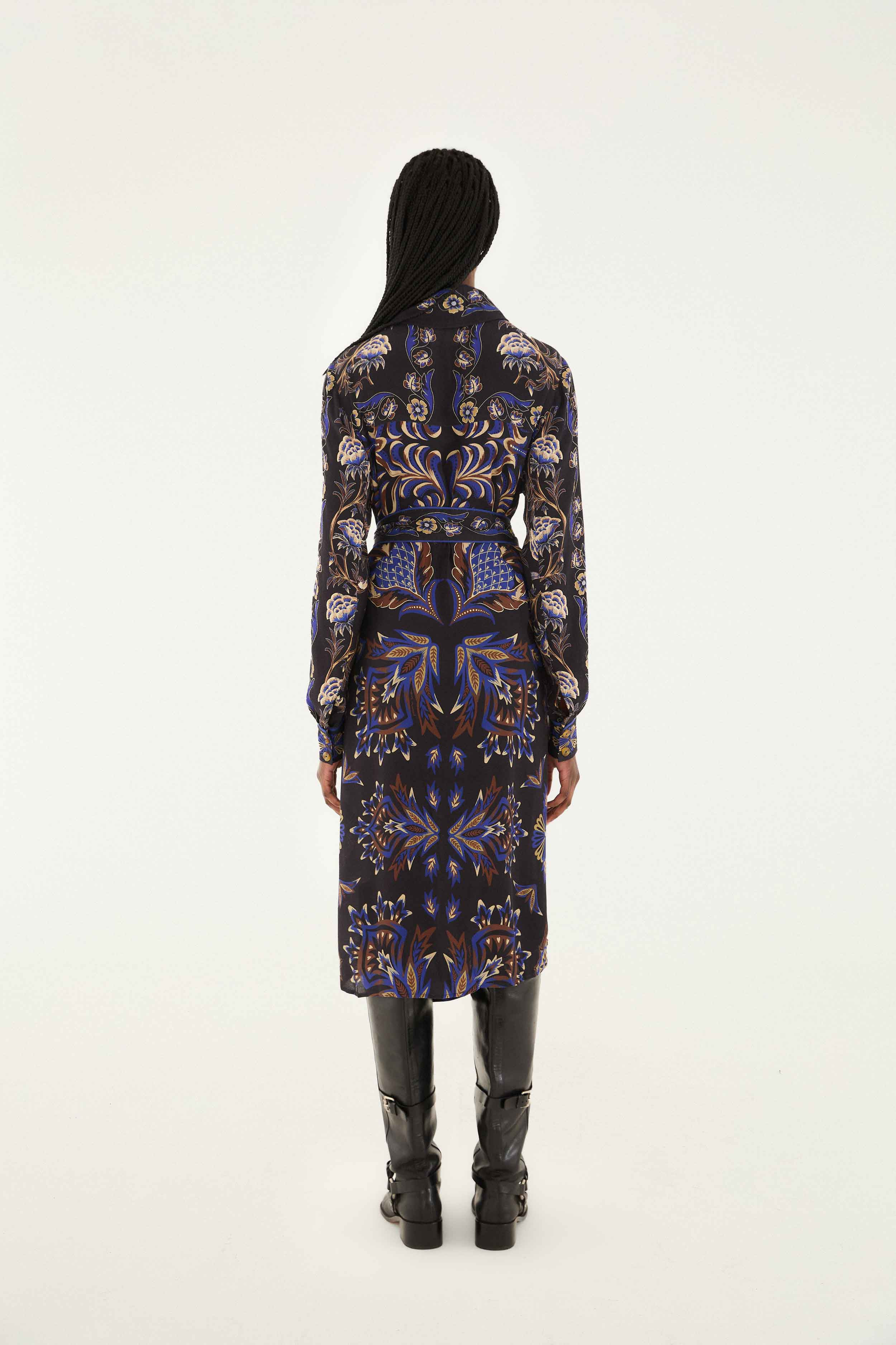 Black Arabesque Mix Scarves Midi Dress - 3
