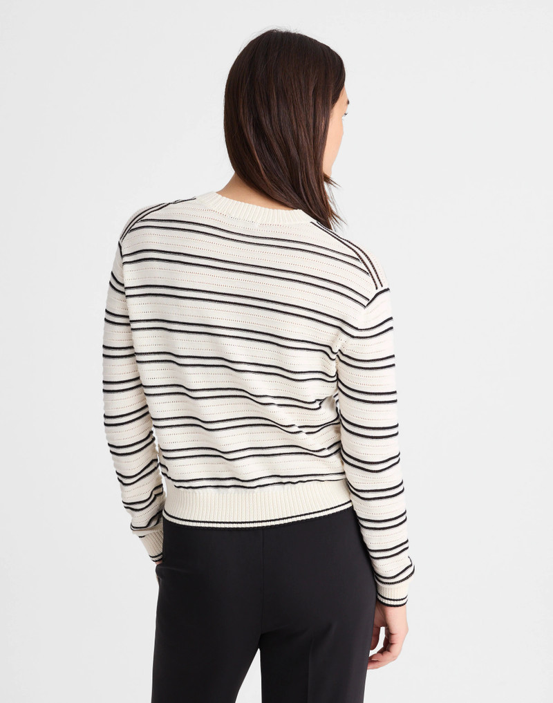 Madewell Striped Textured-Stitch Crewneck Sweater in 100% Cotton outlook