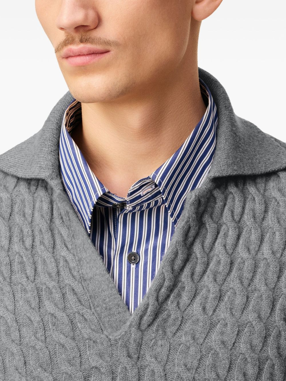 cable-knit wool polo shirt - 6