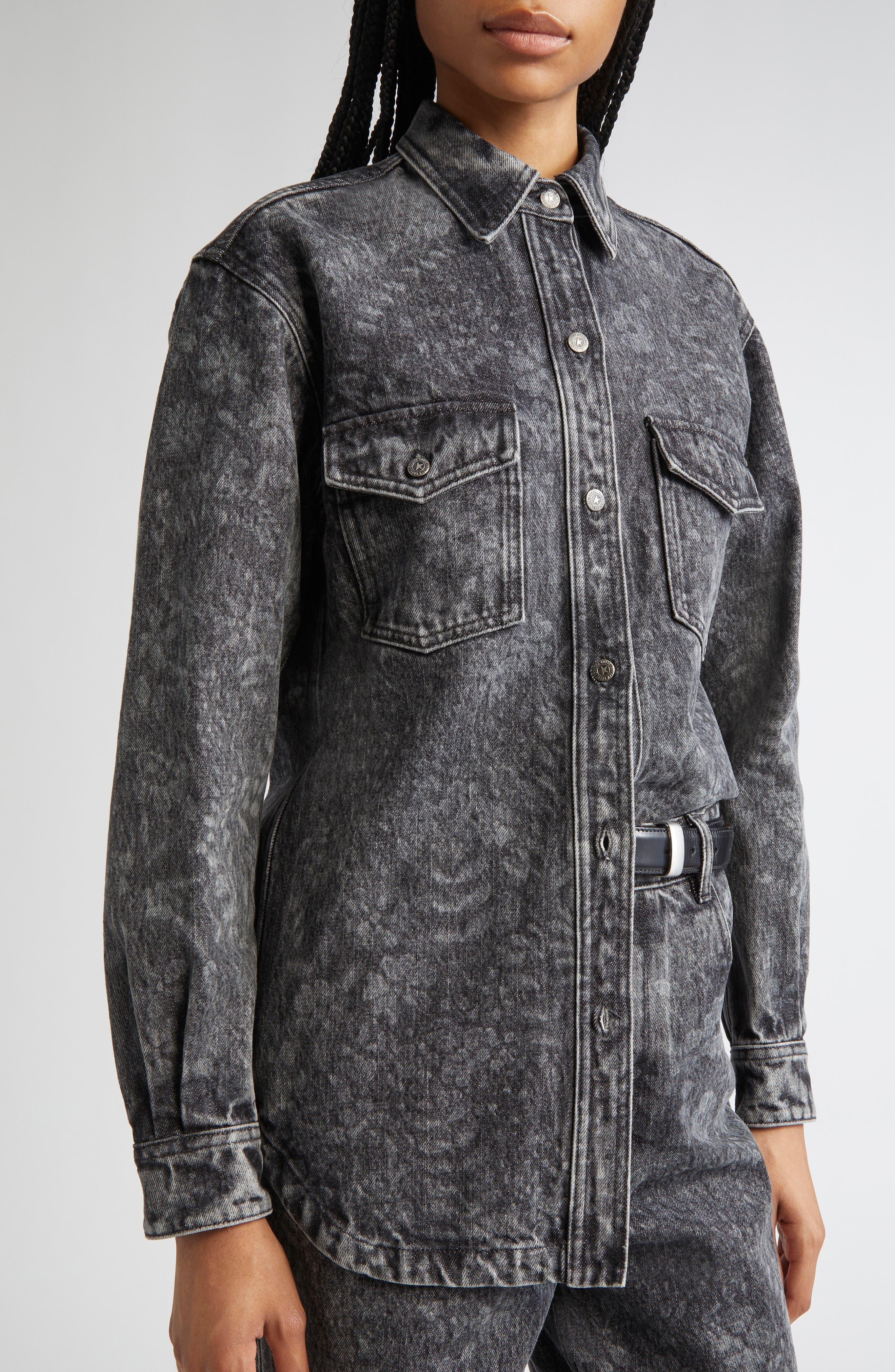 Golden Goose Journey Ollie Boyfriend Denim Button-Up Shirt in Black Marble at Nordstrom - 5