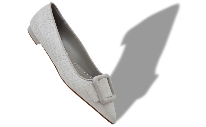 Manolo Blahnik Light Grey Calf Leather Flat Pumps outlook