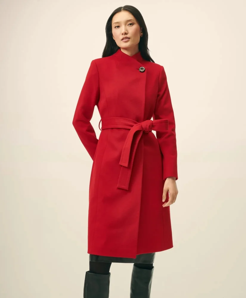 Wrap Coat in Water-Repellent Brushed-Twill Wool - 1