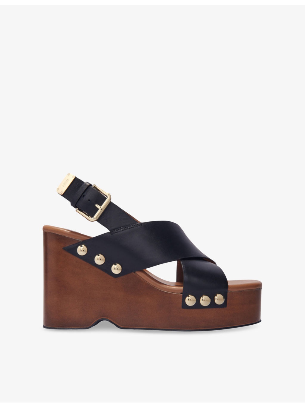 Cross-Strap Stud-Embellished Leather Platform Heeled Sandals - 1
