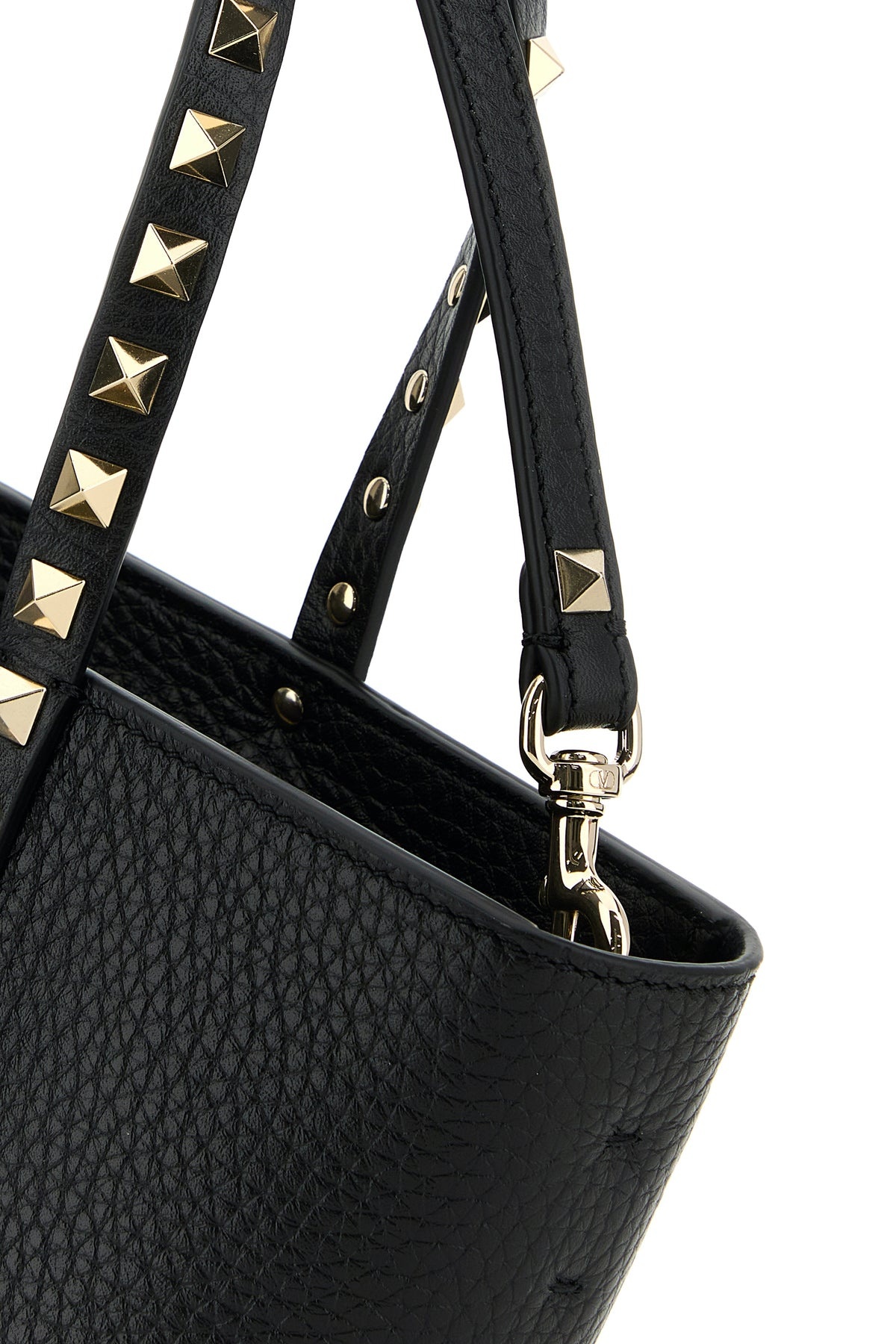 Black leather medium Rockstud handbag - 4